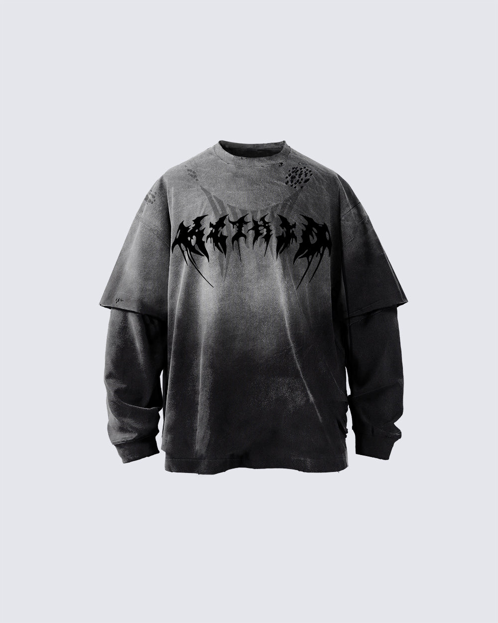 KIIKIO Gothic Logo Distressed Oversized T-Shirt-Fineriform