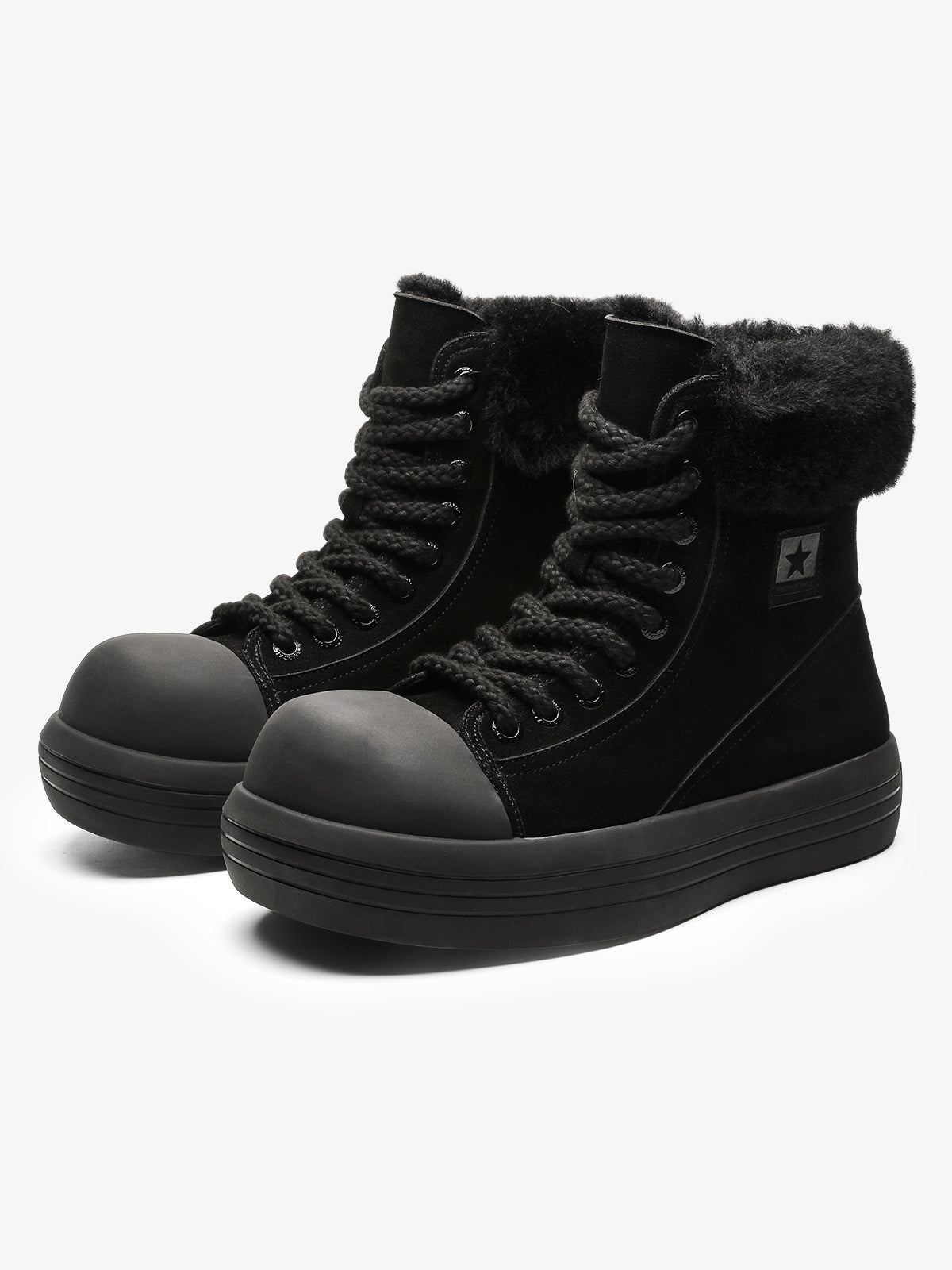 Fleece-Lined Suede Platform Warm Mid-Top Boots-Fineriform
