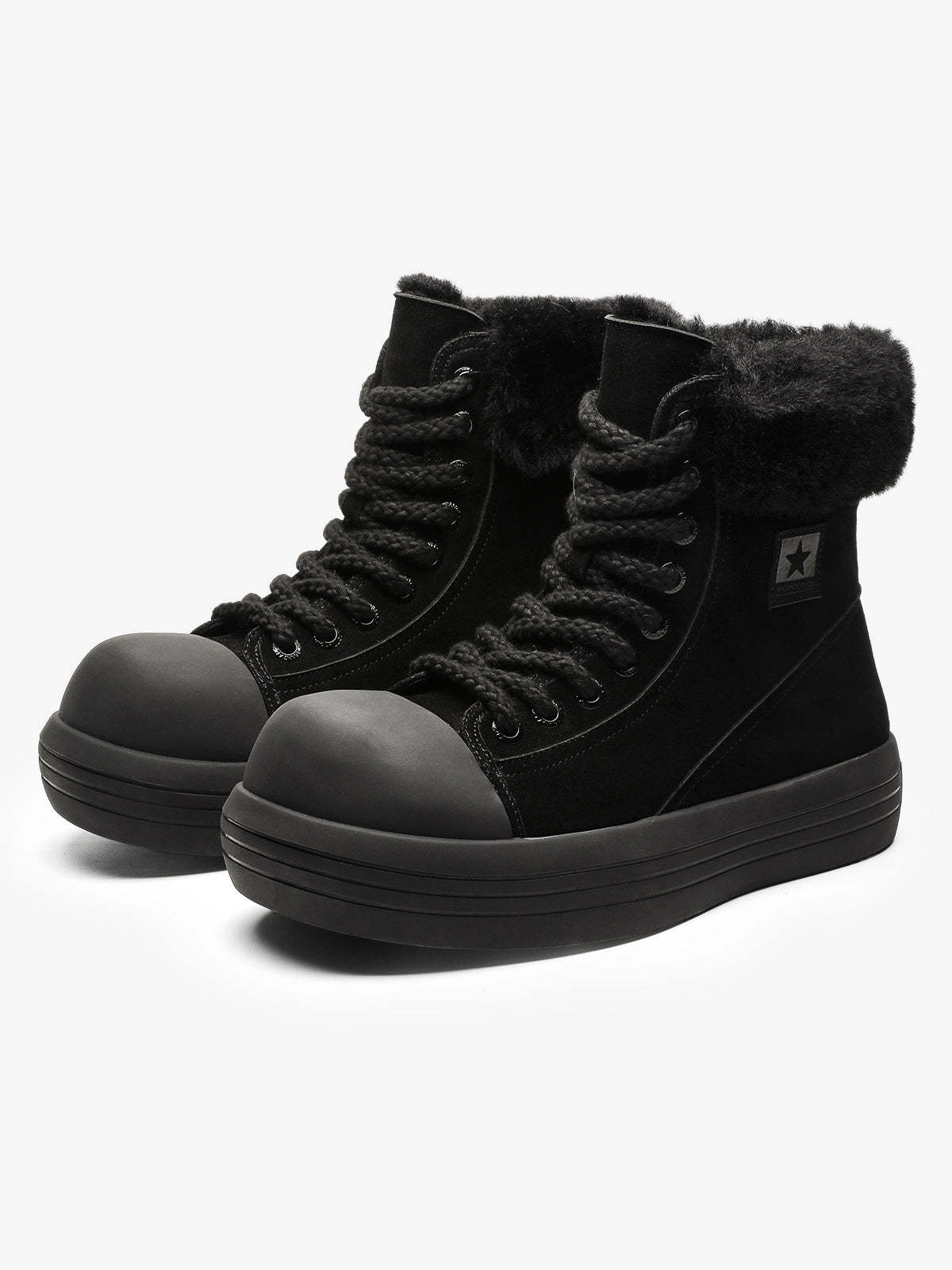 Fleece-Lined Suede Platform Warm Mid-Top Boots-Fineriform