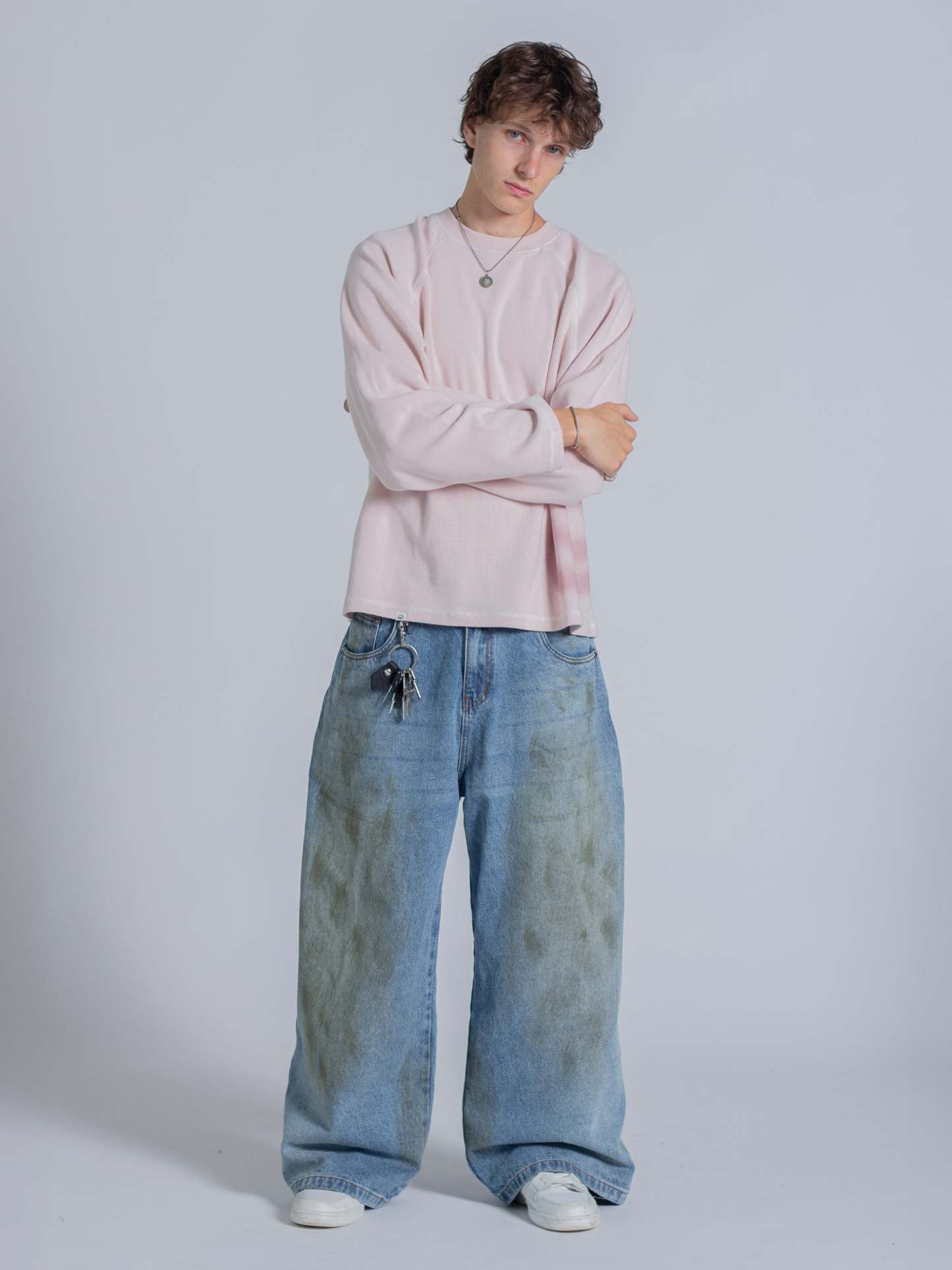 SMILEY WAFFLE LONG SLEEVE TEE - COTTON CANDY PINK-Fineriform