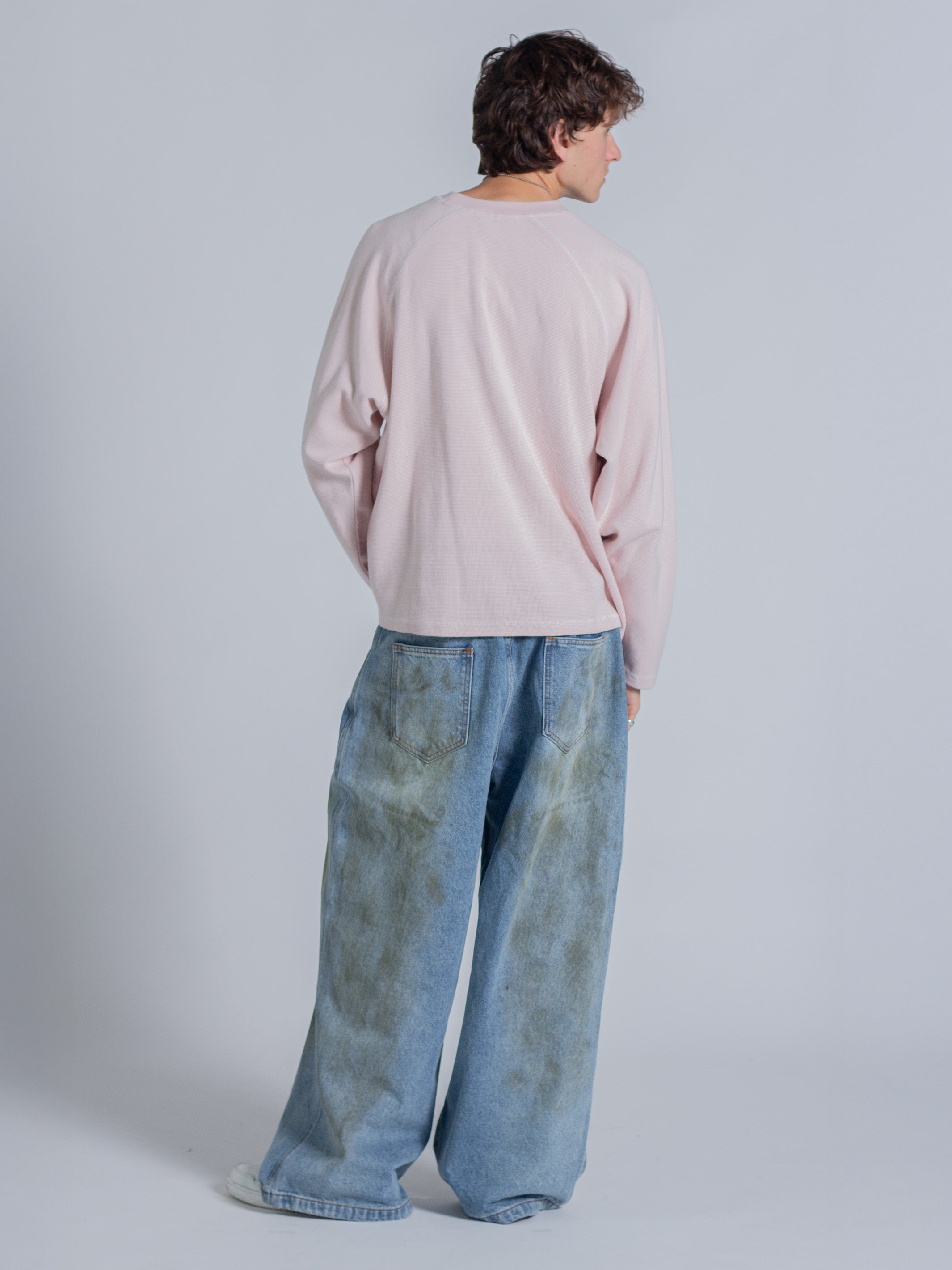 SMILEY WAFFLE LONG SLEEVE TEE - COTTON CANDY PINK-Fineriform