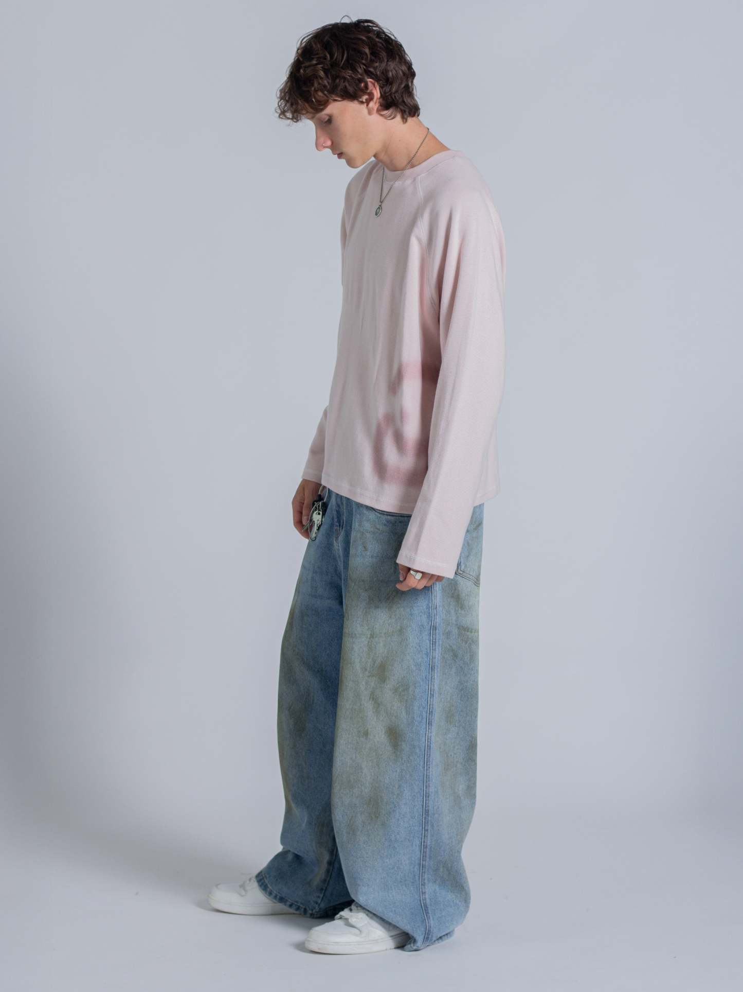 SMILEY WAFFLE LONG SLEEVE TEE - COTTON CANDY PINK-Fineriform