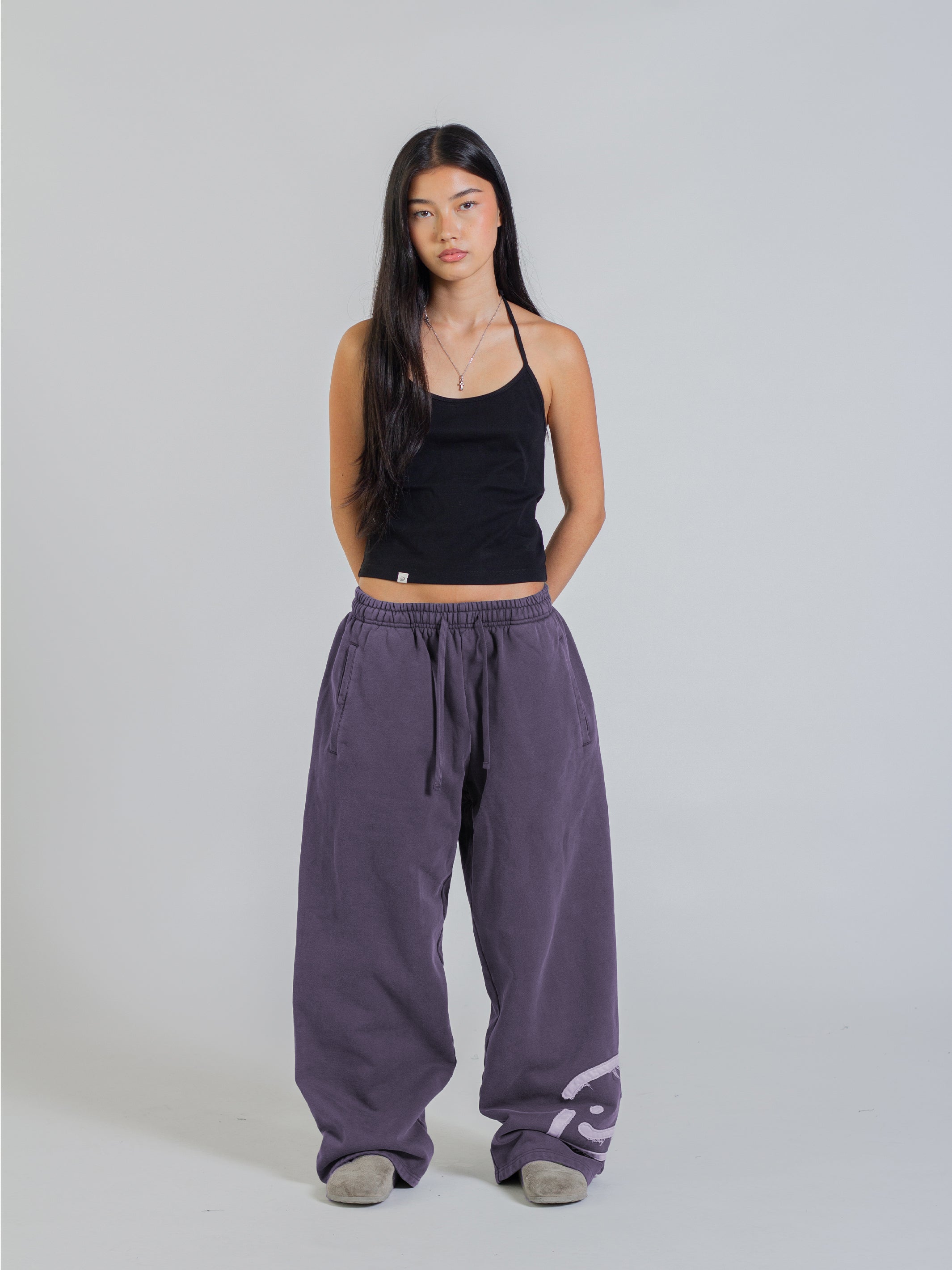 SMILEY PATCH SWEATPANTS - MIDNIGHT LAVENDER-Fineriform