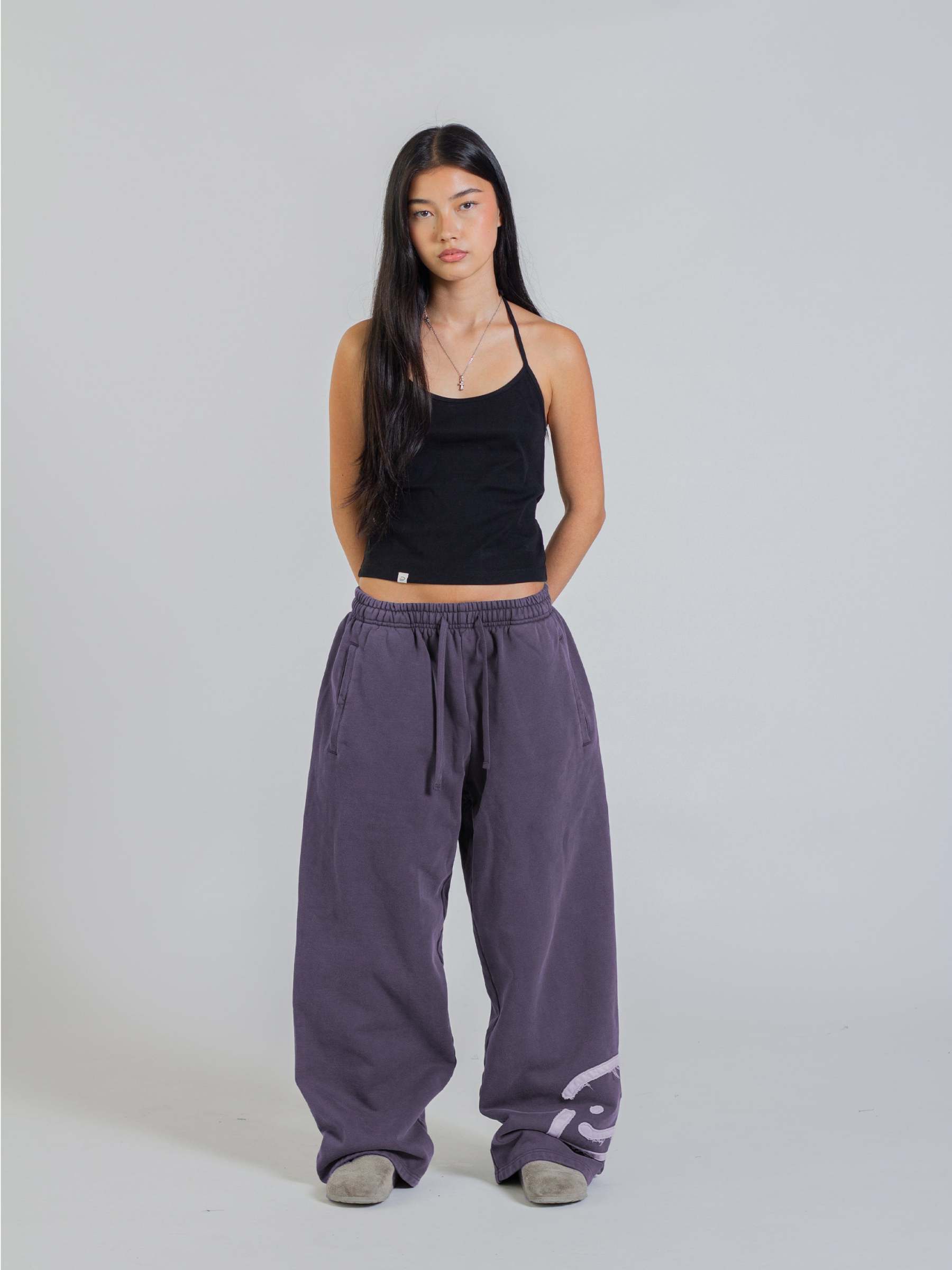SMILEY PATCH SWEATPANTS - MIDNIGHT LAVENDER-Fineriform