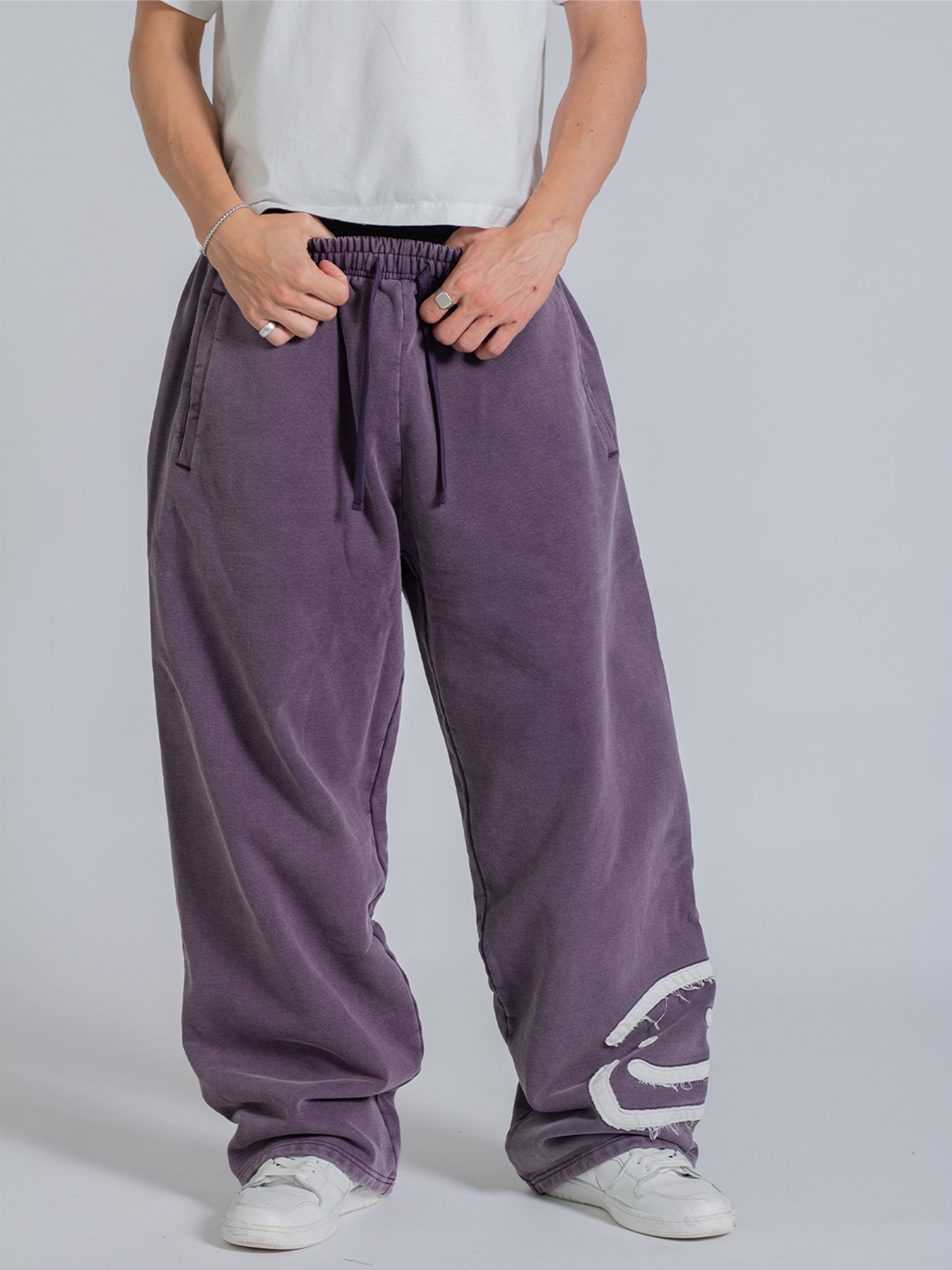 SMILEY PATCH SWEATPANTS - MIDNIGHT LAVENDER-Fineriform
