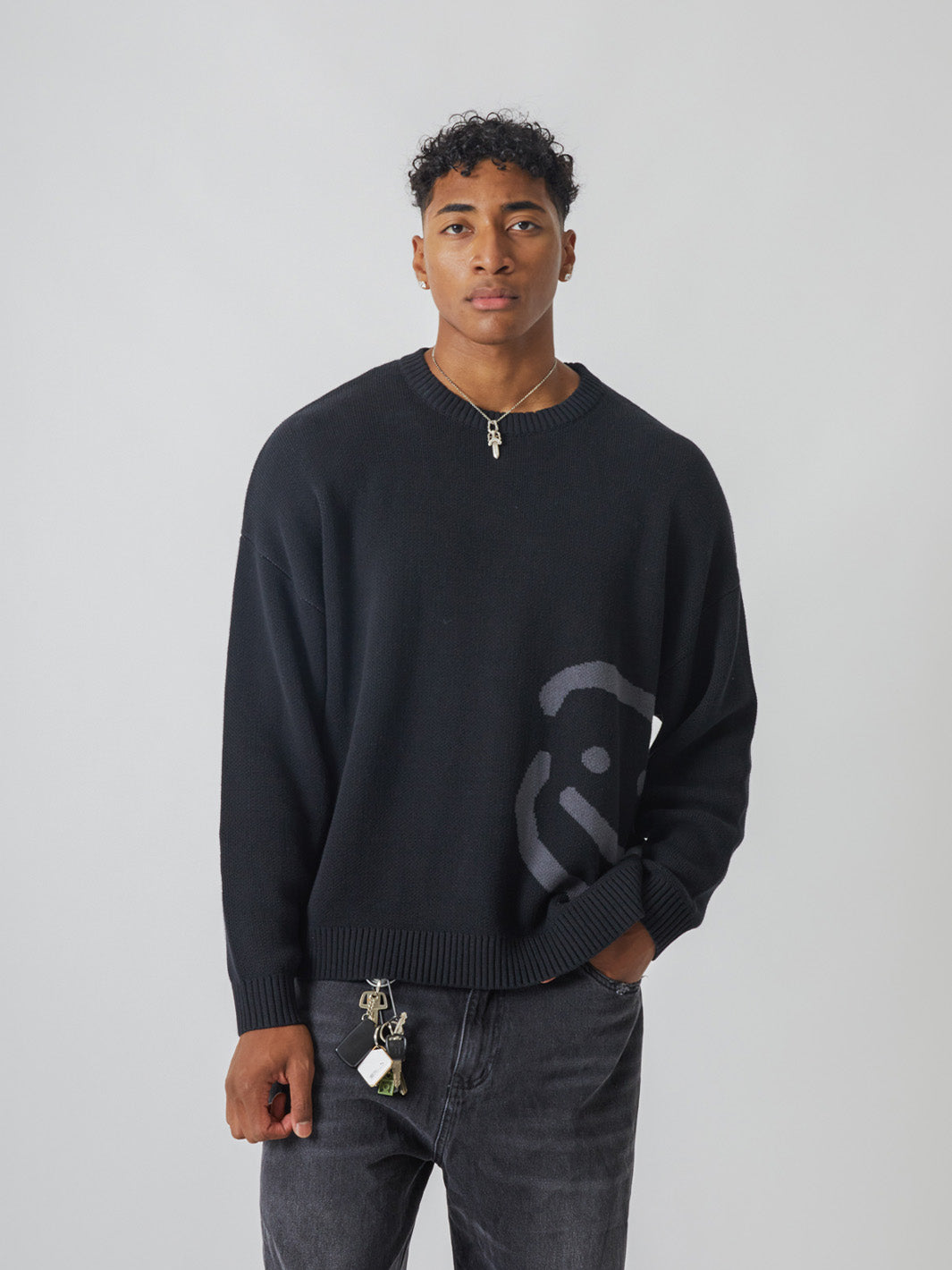 SMILEY LOGO KNIT - BLACK-Fineriform