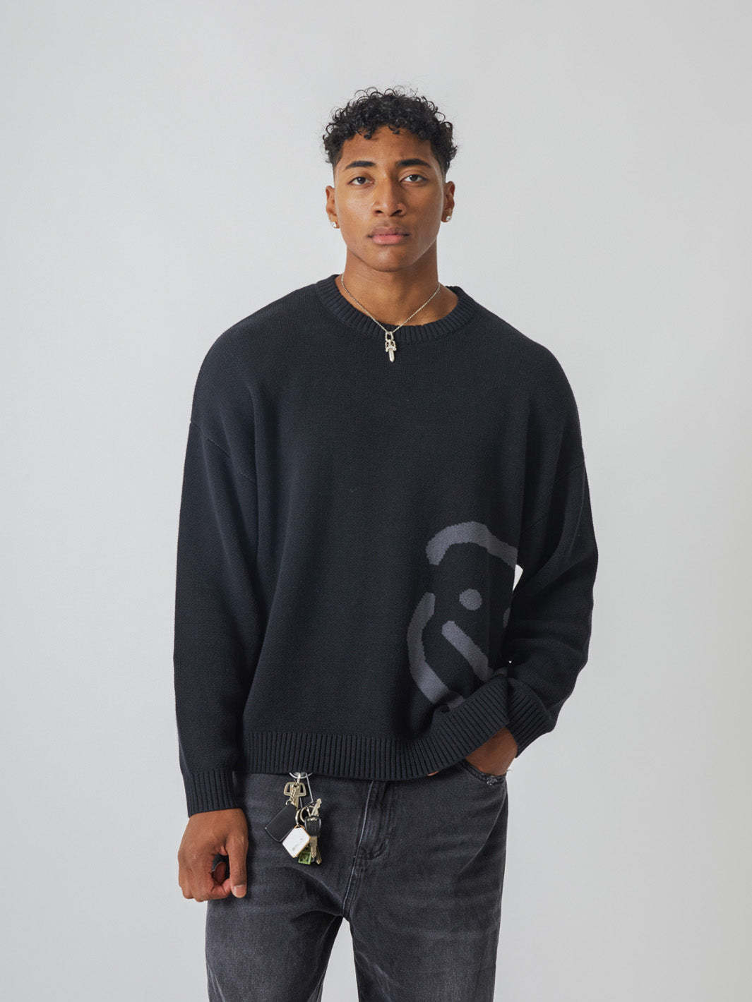 SMILEY LOGO KNIT - BLACK-Fineriform