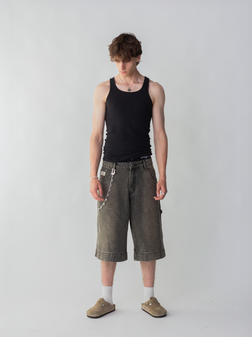SMILEY STITCH JORTS - MUD BROWN-Fineriform