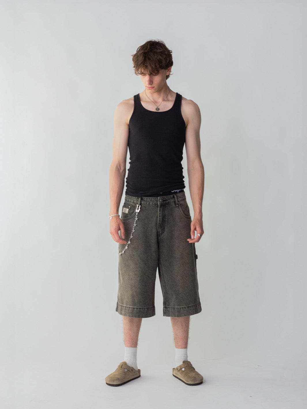 SMILEY STITCH JORTS - MUD BROWN-Fineriform