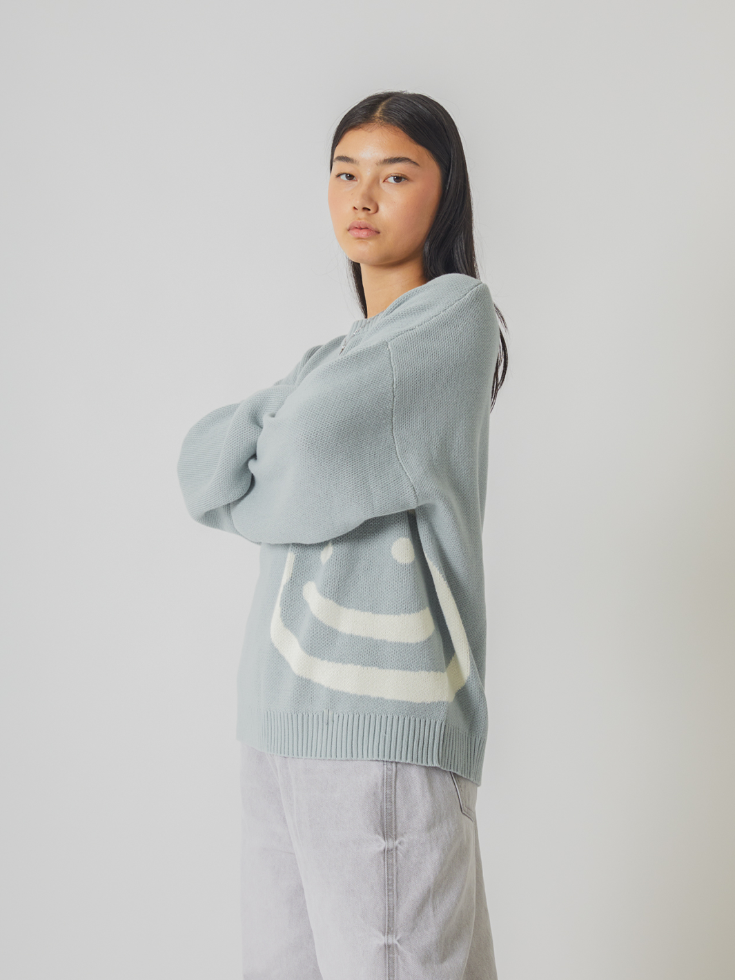 SMILEY LOGO KNIT - MUTED BLUE-Fineriform