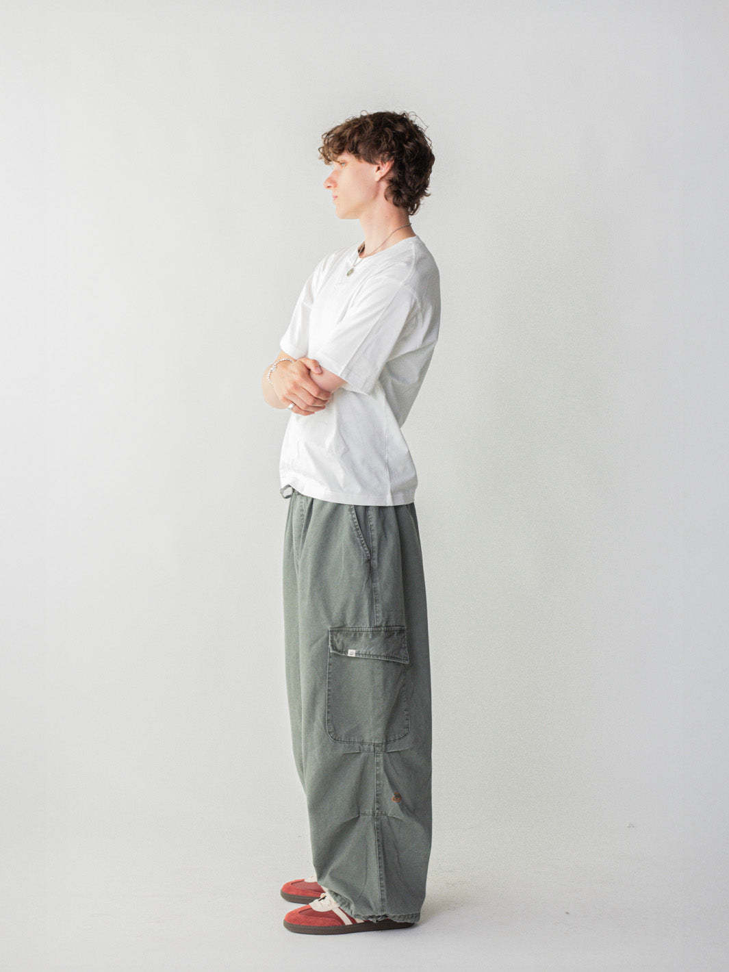 SMILEY LOGO PARACHUTE PANTS - SAGE-Fineriform