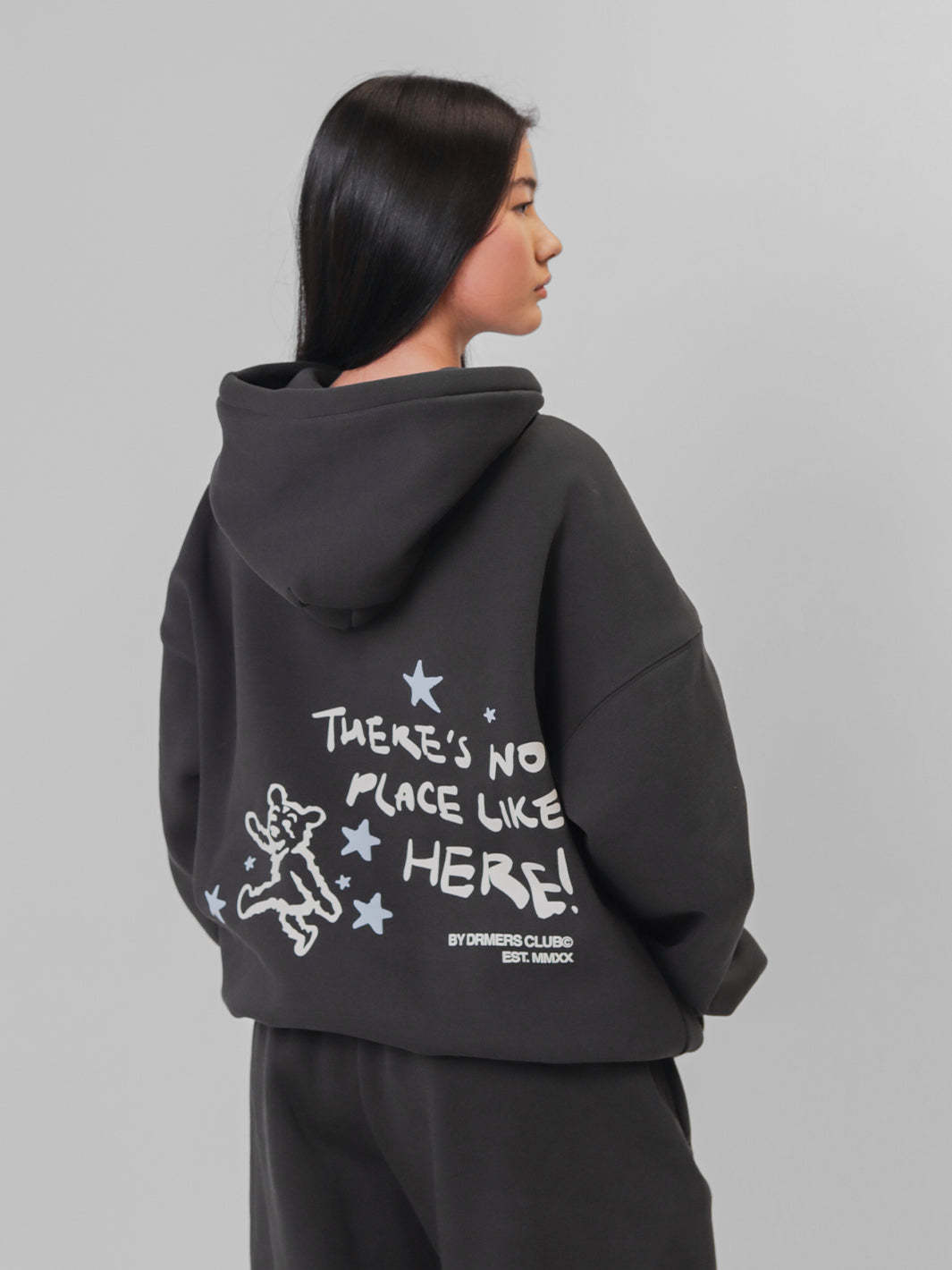 NO PLACE LIKE HERE HOODIE - FADED BLACK-Fineriform