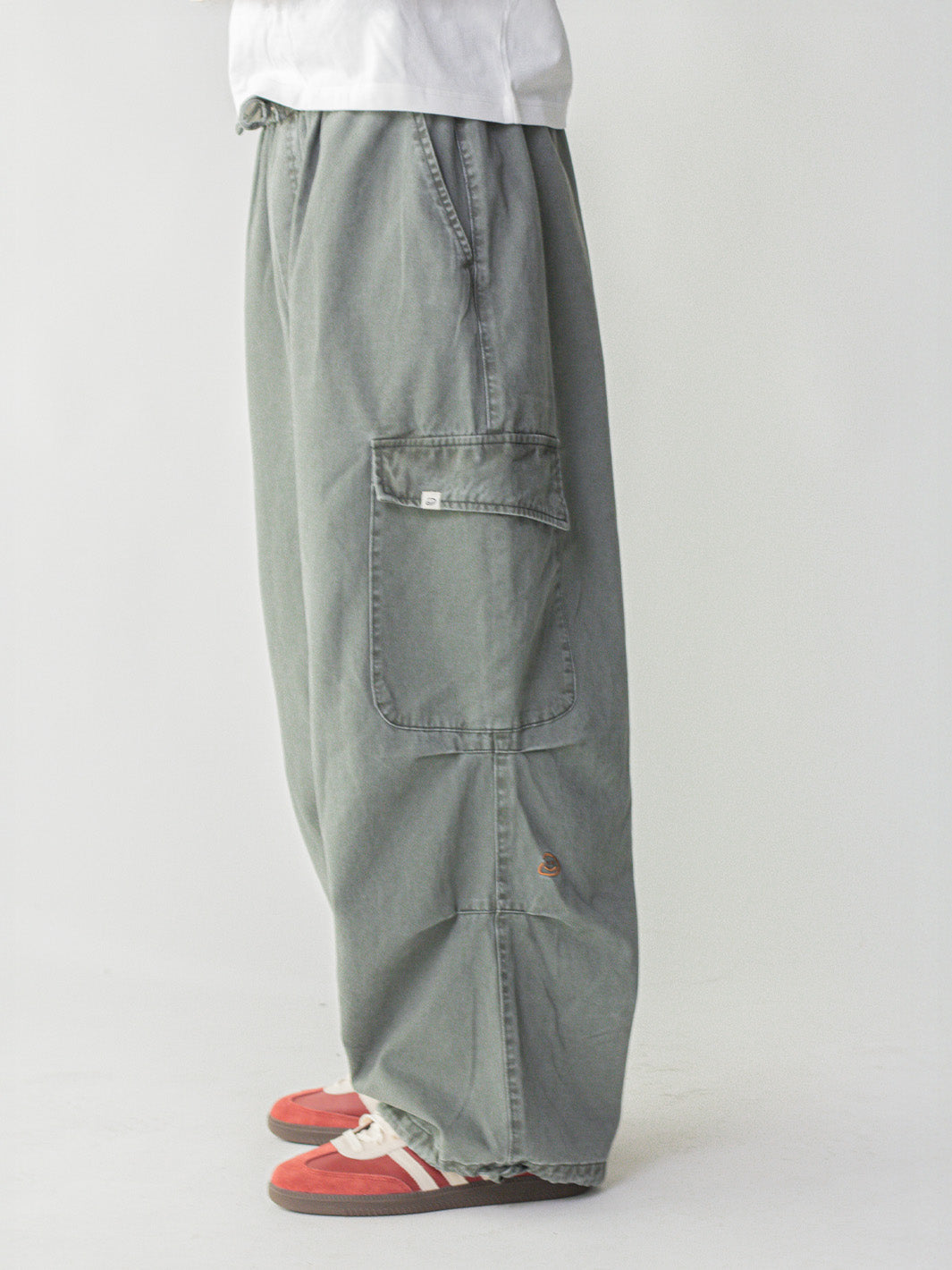 SMILEY LOGO PARACHUTE PANTS - SAGE-Fineriform