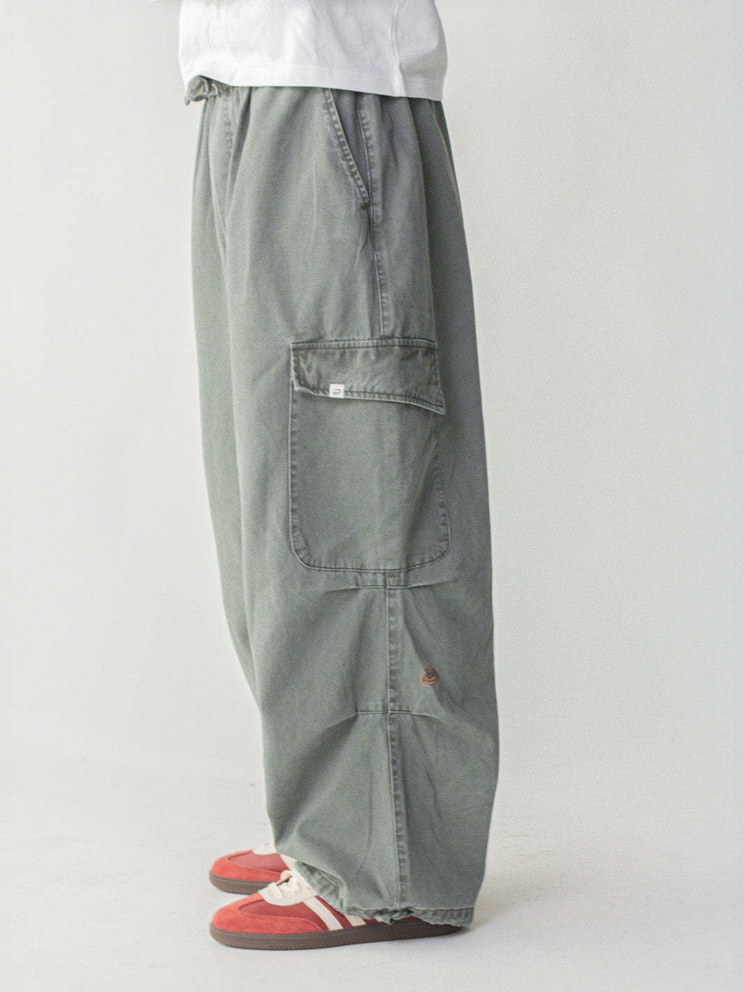 SMILEY LOGO PARACHUTE PANTS - SAGE-Fineriform