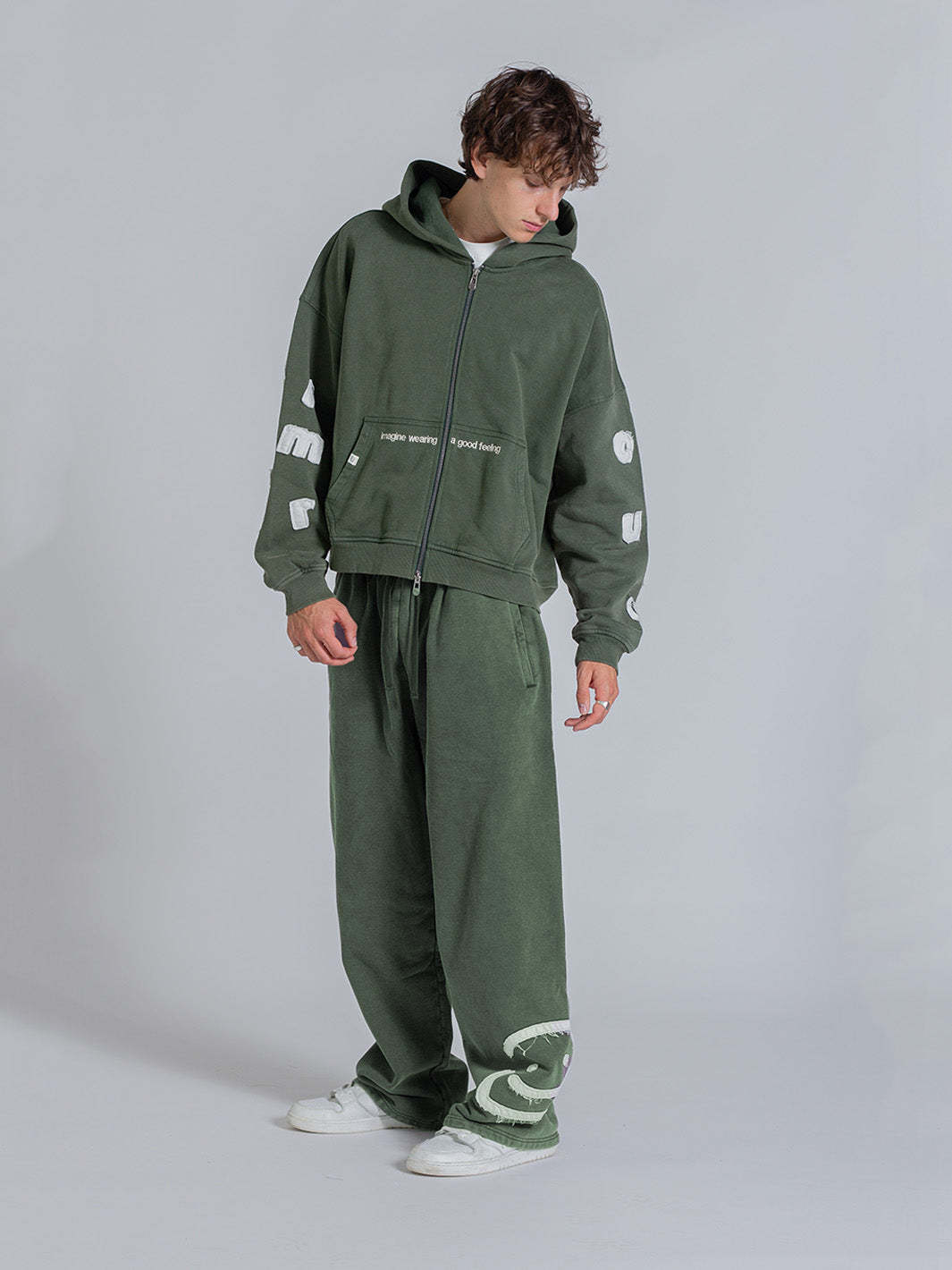 SMILEY PATCH SWEATPANTS - FADED PINE-Fineriform