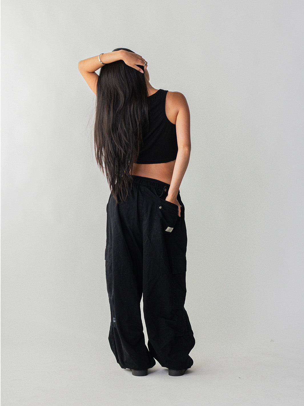 SMILEY LOGO PARACHUTE PANTS - BLACK-Fineriform