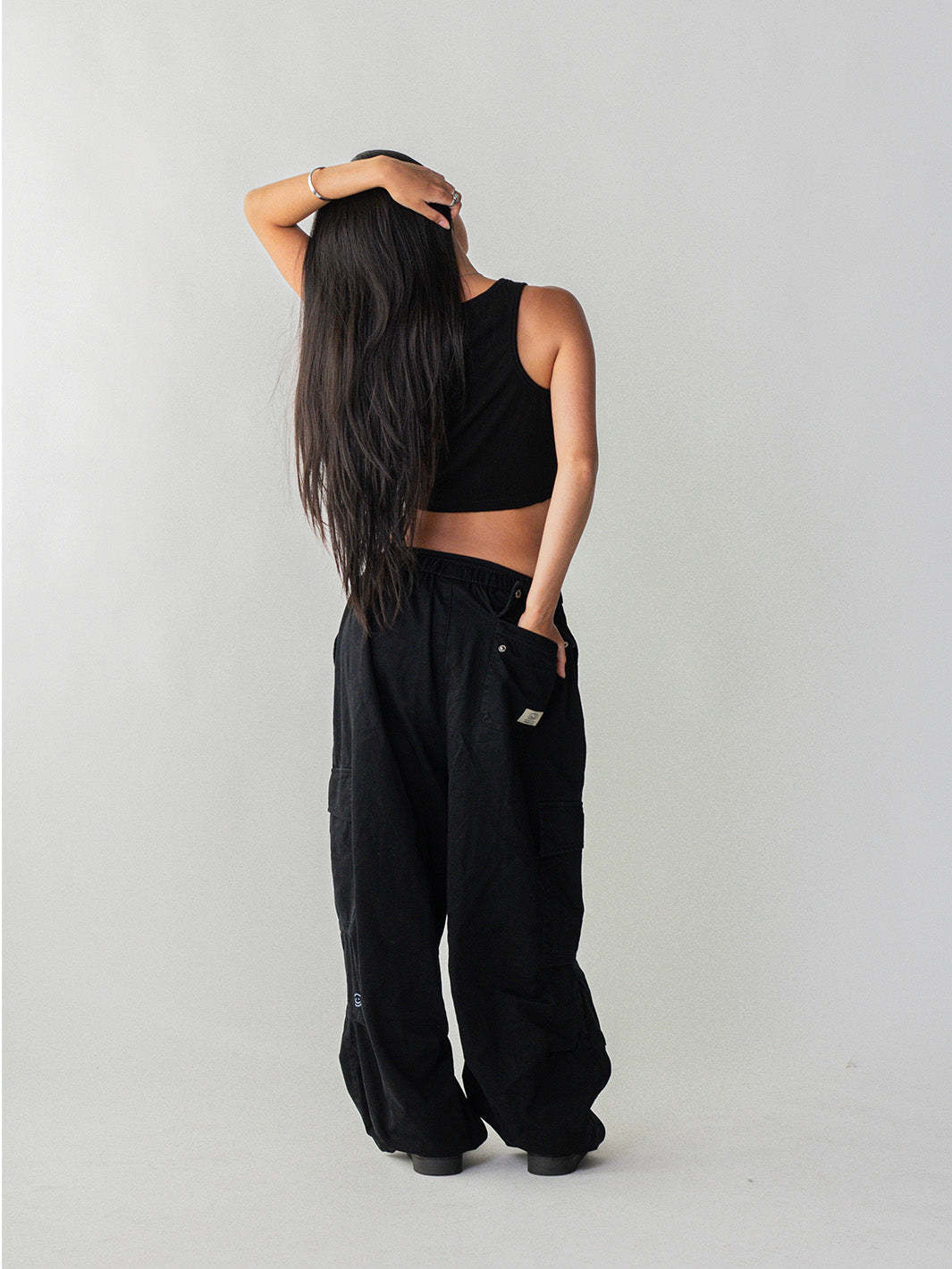 SMILEY LOGO PARACHUTE PANTS - BLACK-Fineriform