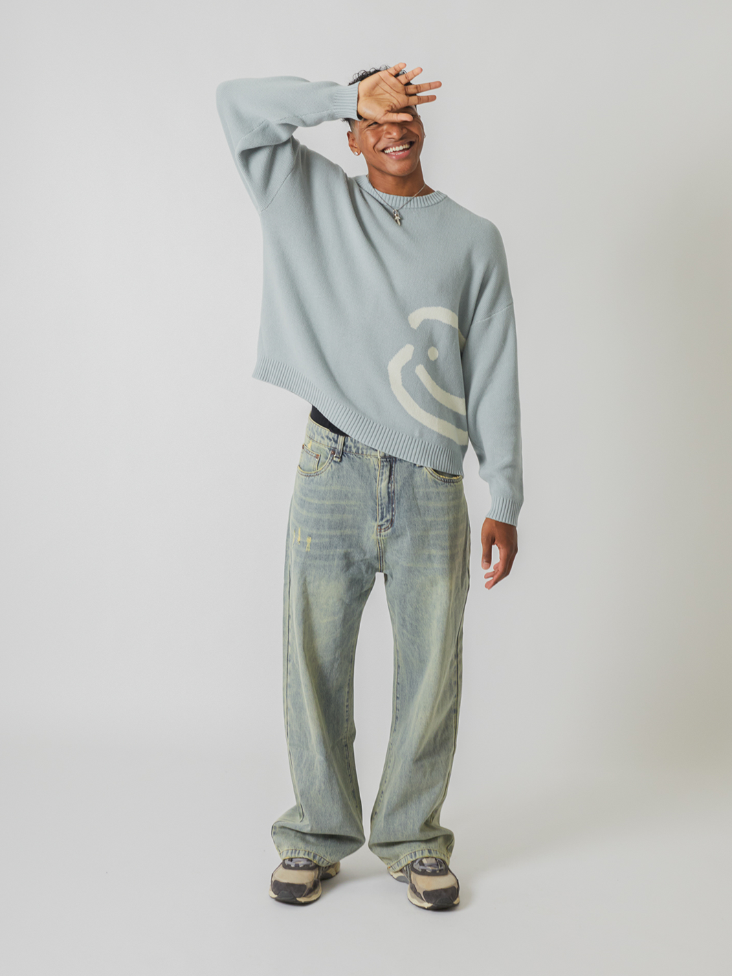 SMILEY LOGO KNIT - MUTED BLUE-Fineriform