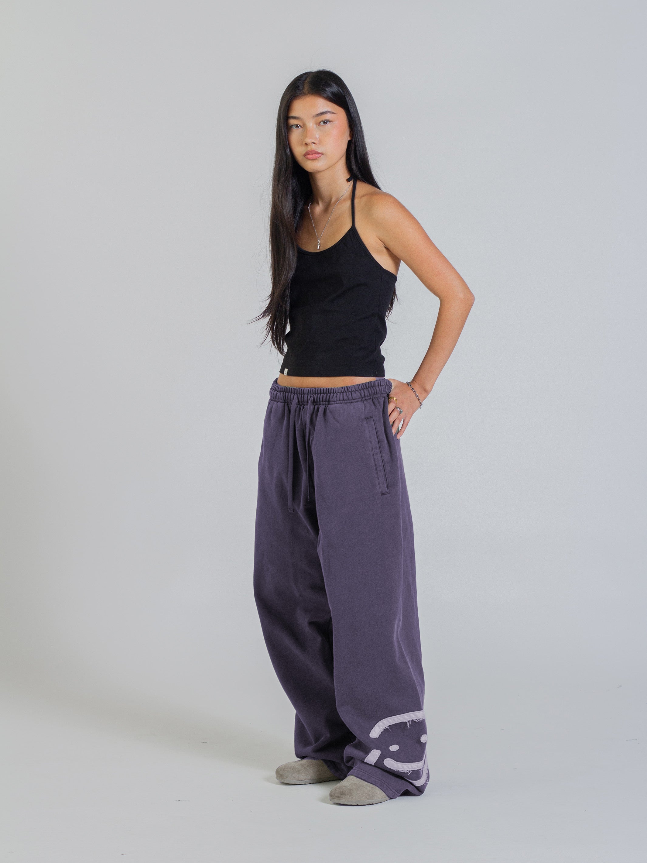 SMILEY PATCH SWEATPANTS - MIDNIGHT LAVENDER-Fineriform