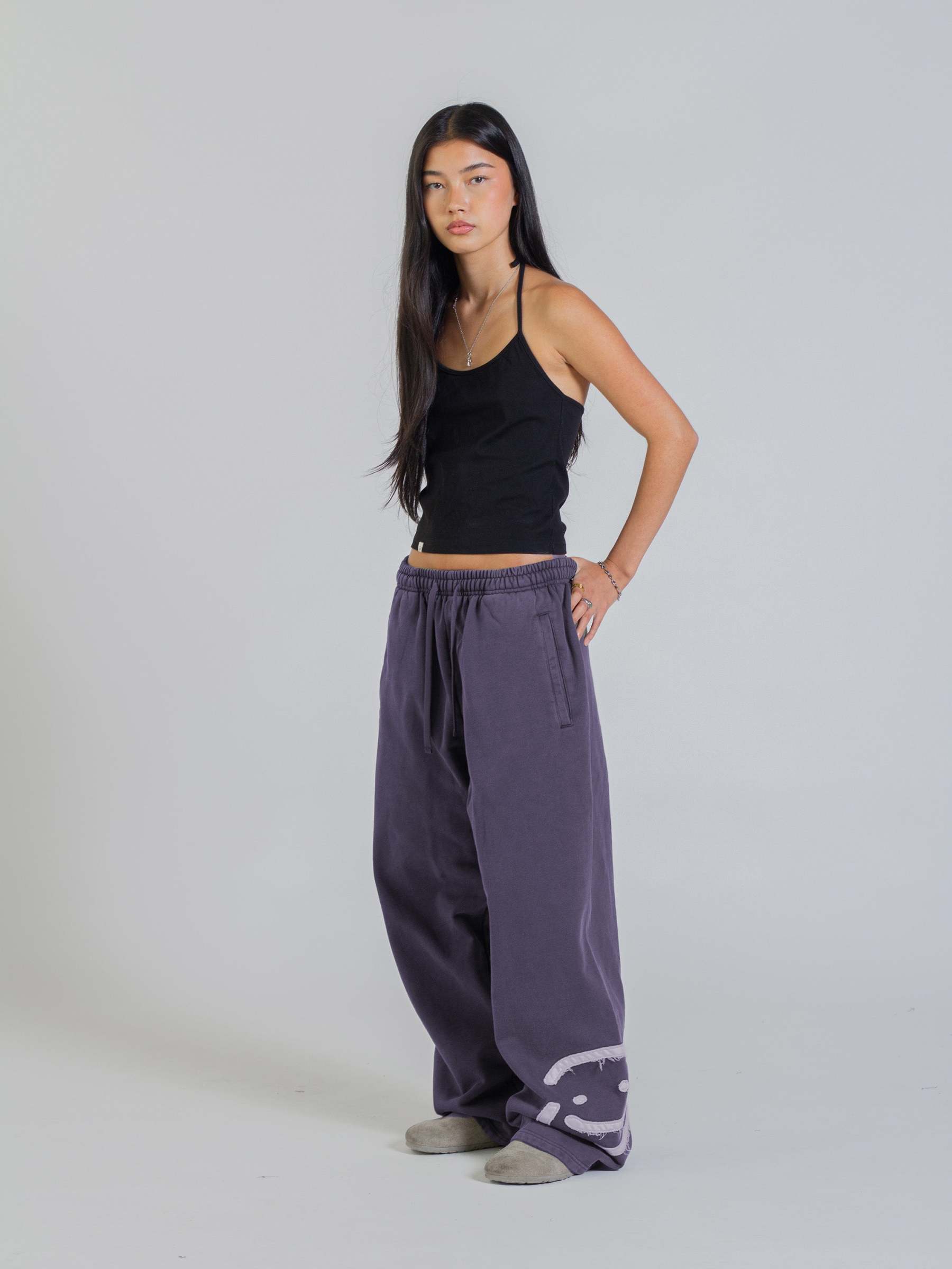 SMILEY PATCH SWEATPANTS - MIDNIGHT LAVENDER-Fineriform