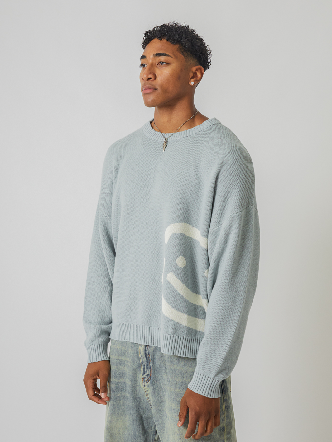 SMILEY LOGO KNIT - MUTED BLUE-Fineriform
