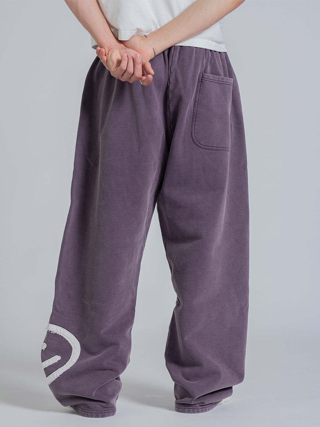 SMILEY PATCH SWEATPANTS - MIDNIGHT LAVENDER-Fineriform