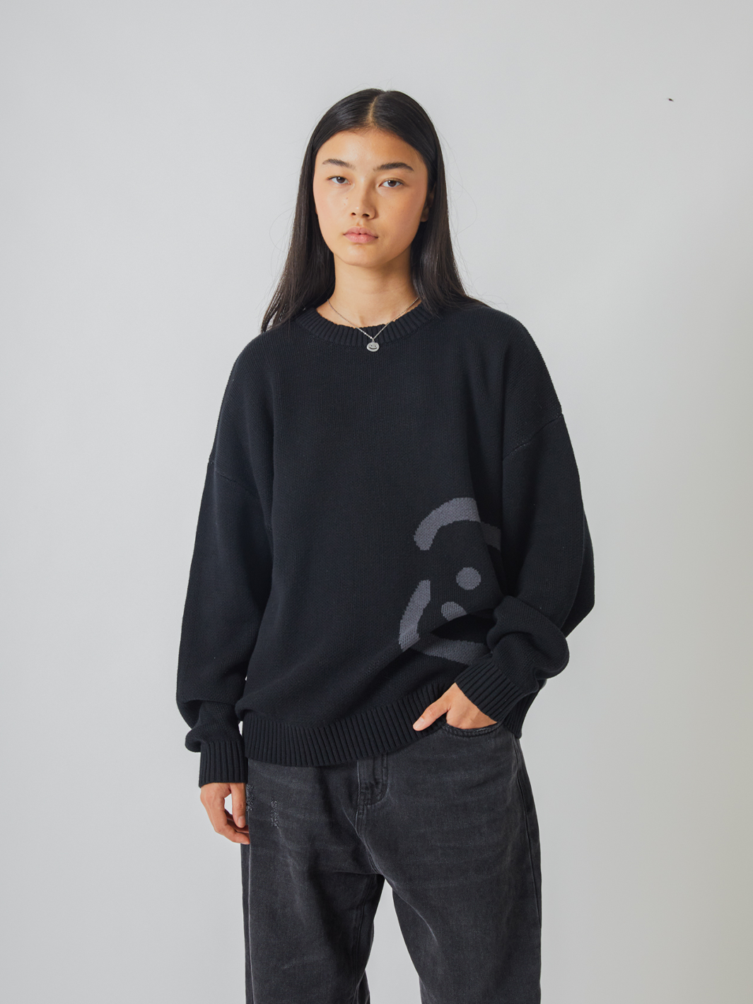 SMILEY LOGO KNIT - BLACK-Fineriform