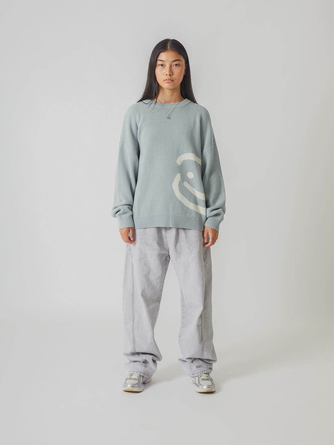 SMILEY LOGO KNIT - MUTED BLUE-Fineriform