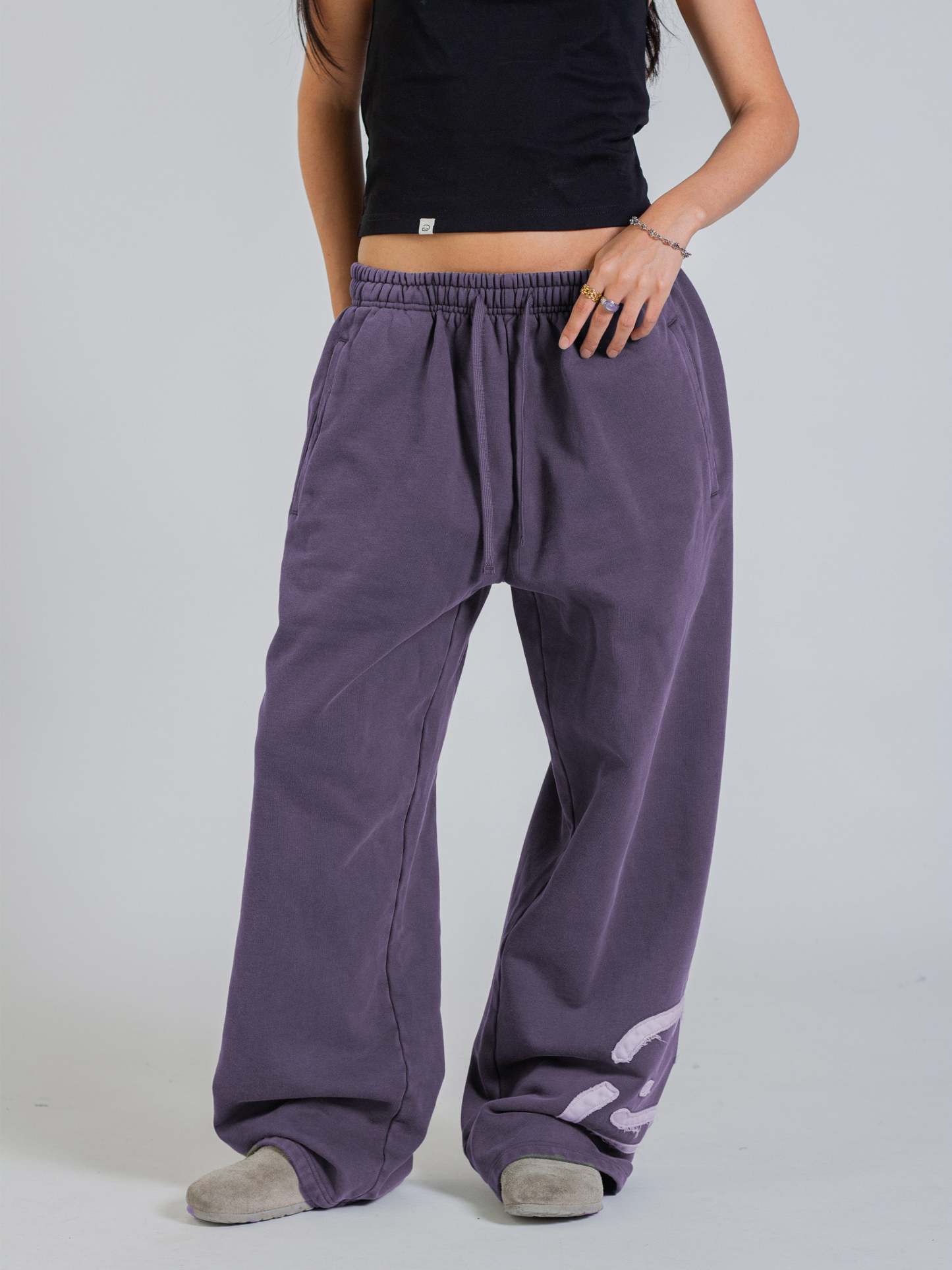 SMILEY PATCH SWEATPANTS - MIDNIGHT LAVENDER-Fineriform