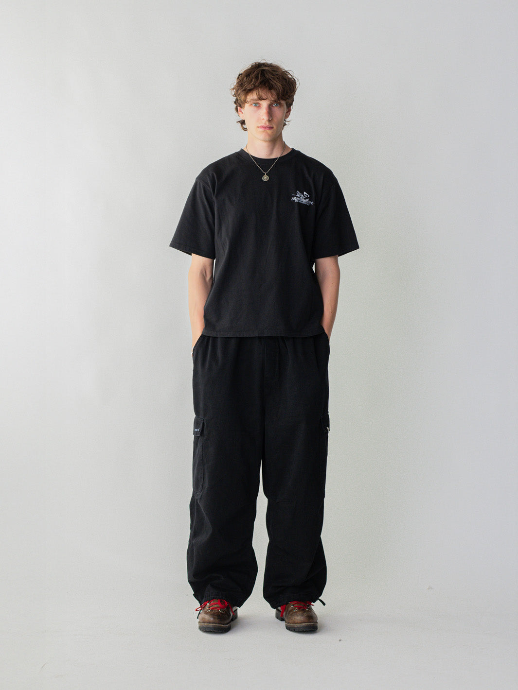 SMILEY LOGO PARACHUTE PANTS - BLACK-Fineriform