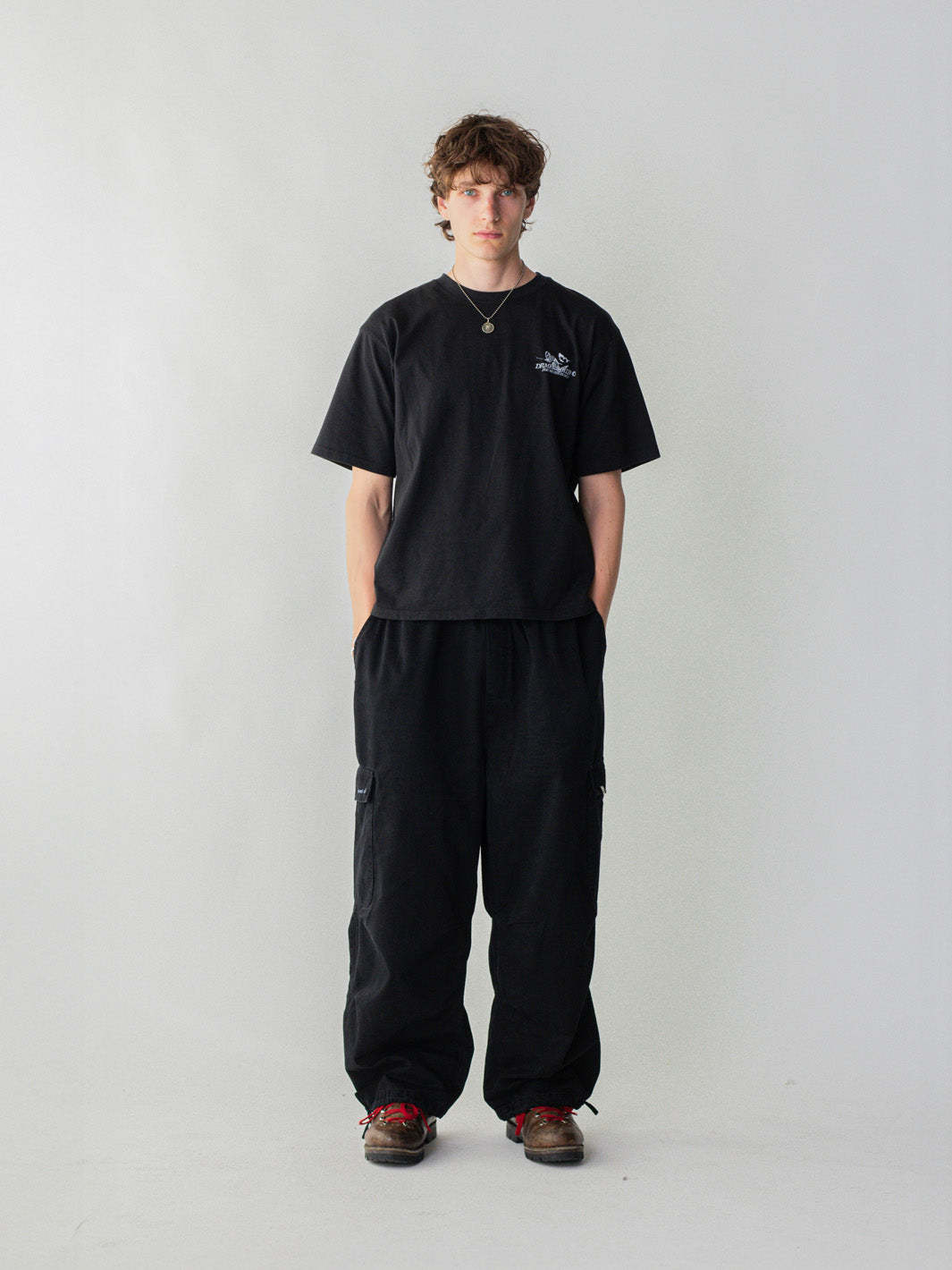 SMILEY LOGO PARACHUTE PANTS - BLACK-Fineriform