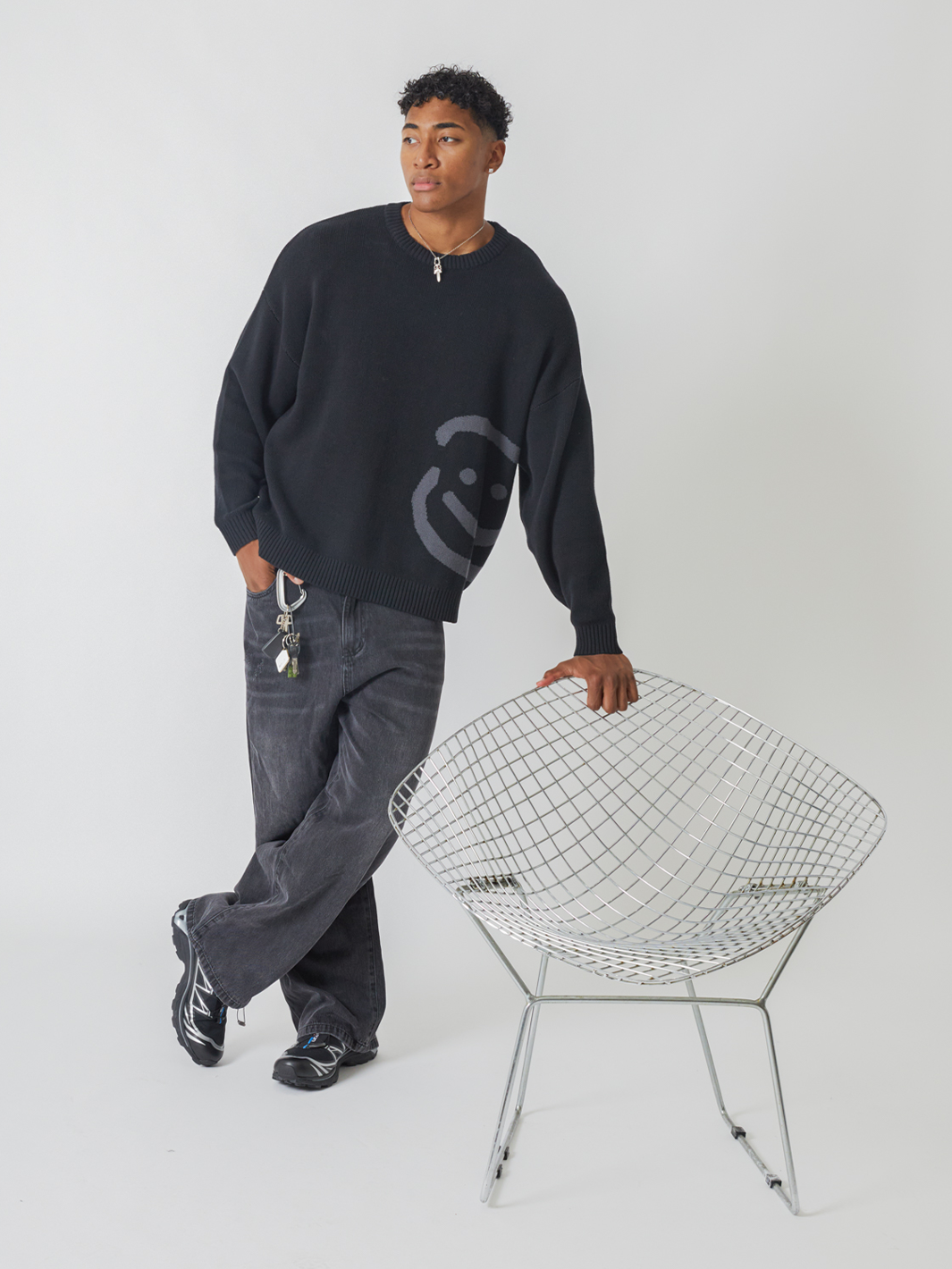 SMILEY LOGO KNIT - BLACK-Fineriform