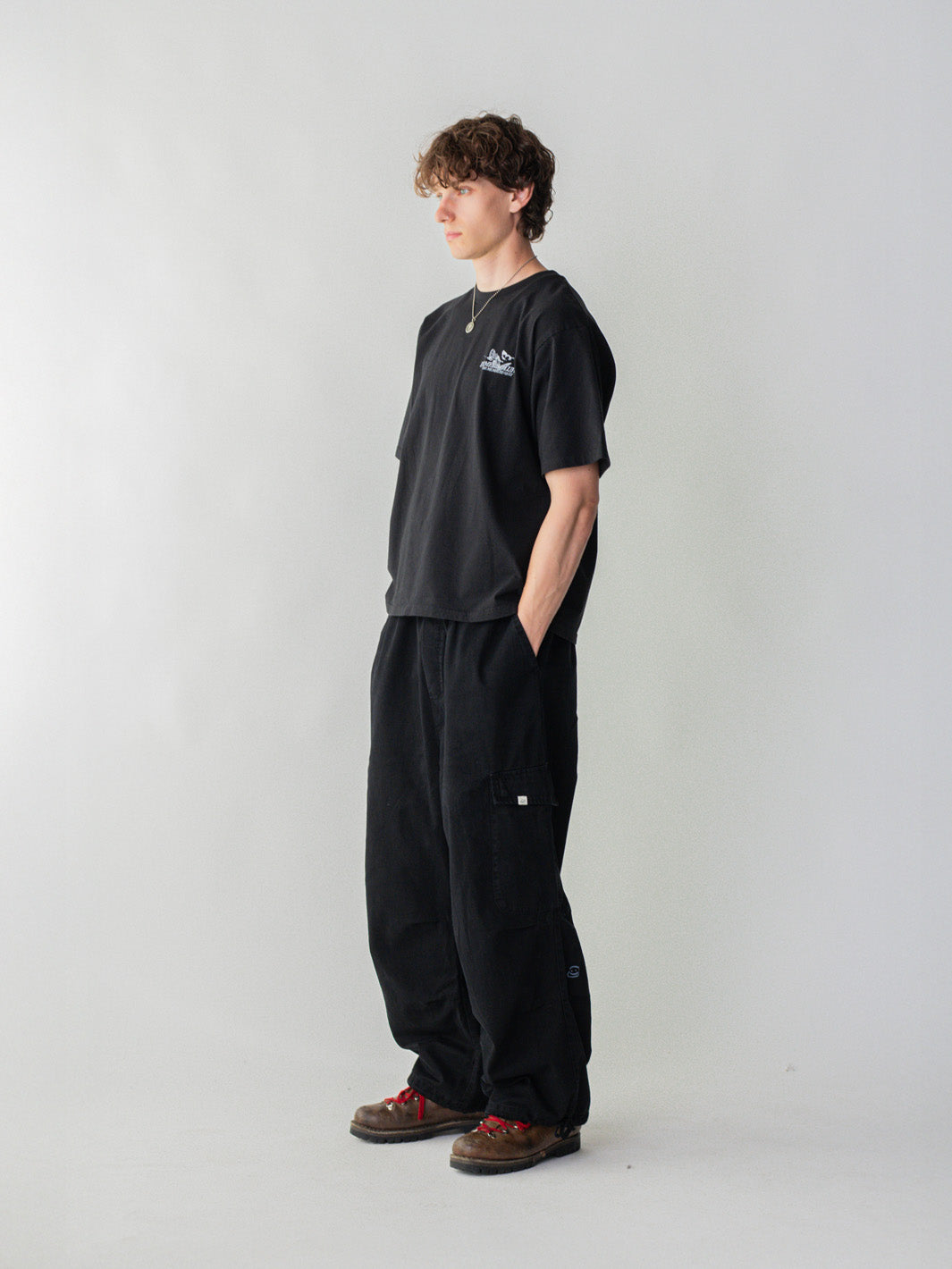 SMILEY LOGO PARACHUTE PANTS - BLACK-Fineriform