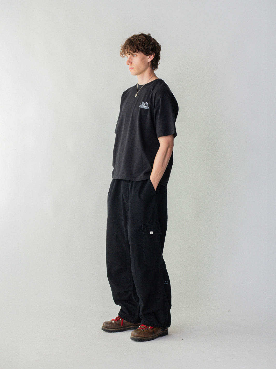 SMILEY LOGO PARACHUTE PANTS - BLACK-Fineriform
