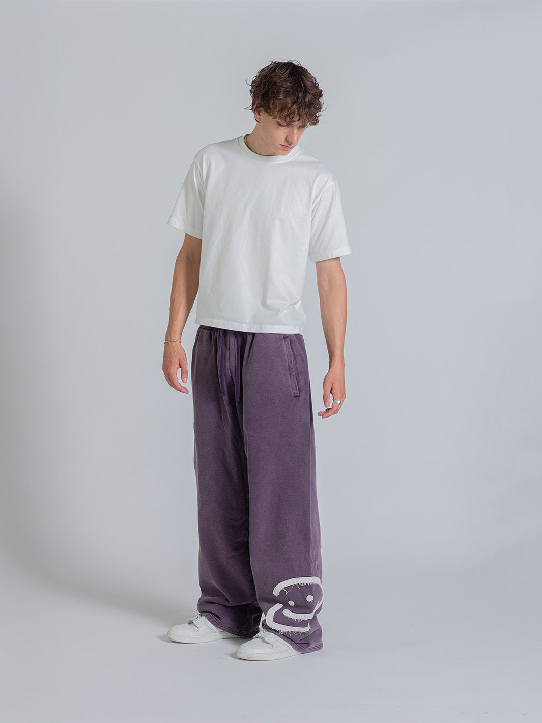 SMILEY PATCH SWEATPANTS - MIDNIGHT LAVENDER-Fineriform