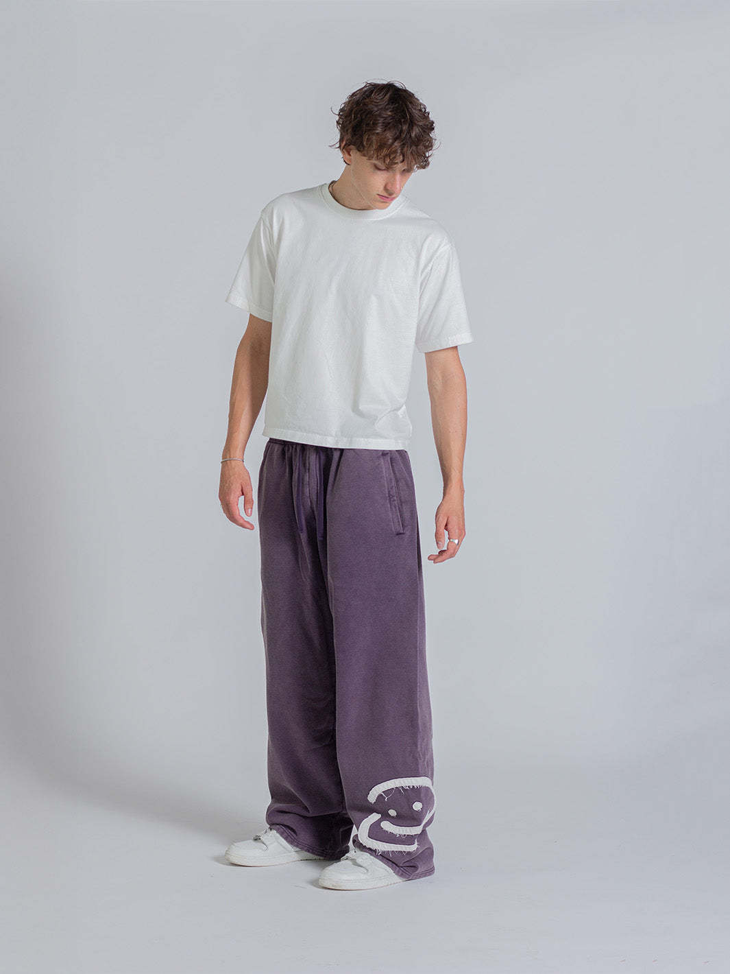 SMILEY PATCH SWEATPANTS - MIDNIGHT LAVENDER-Fineriform