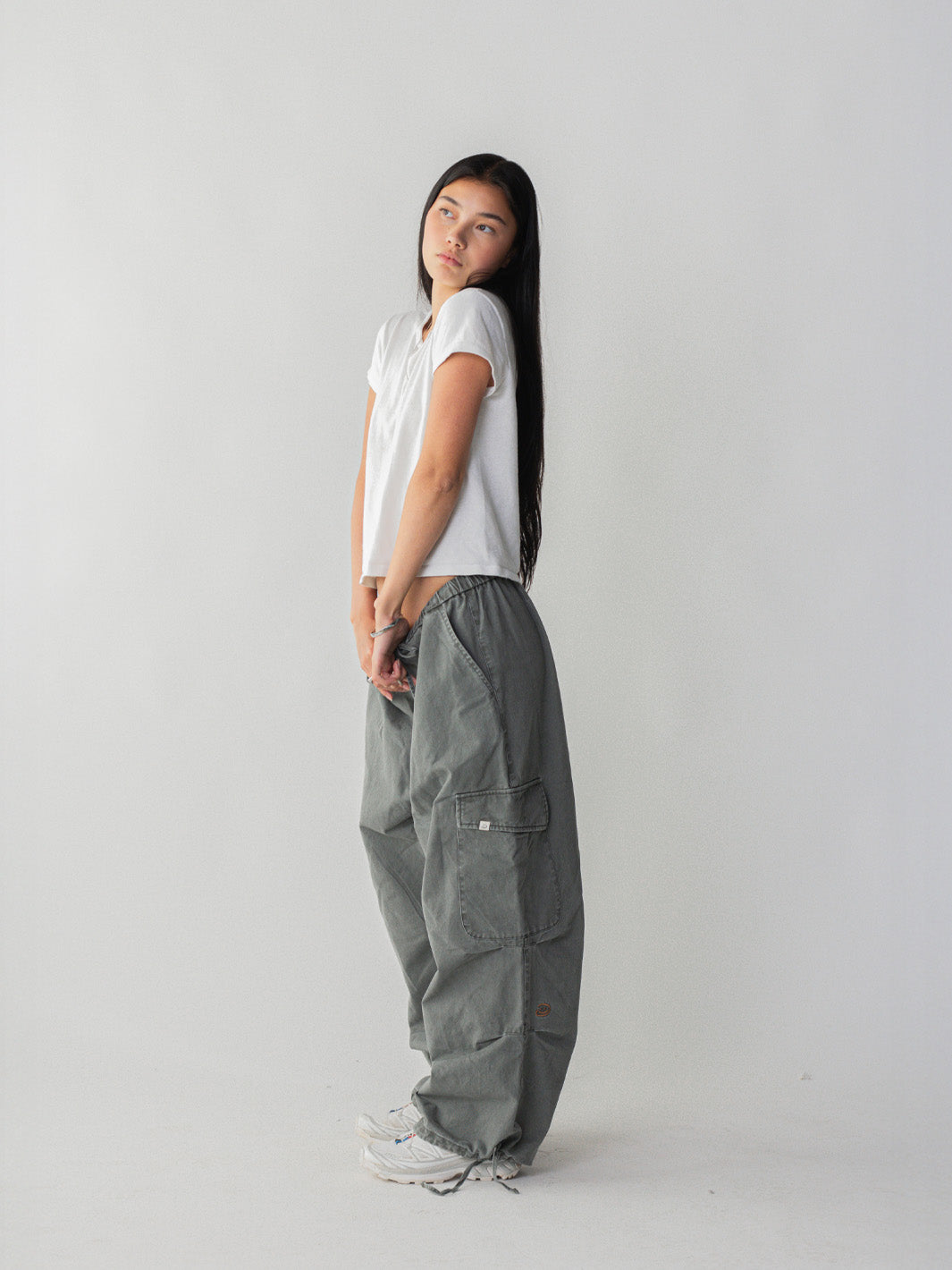 SMILEY LOGO PARACHUTE PANTS - SAGE-Fineriform