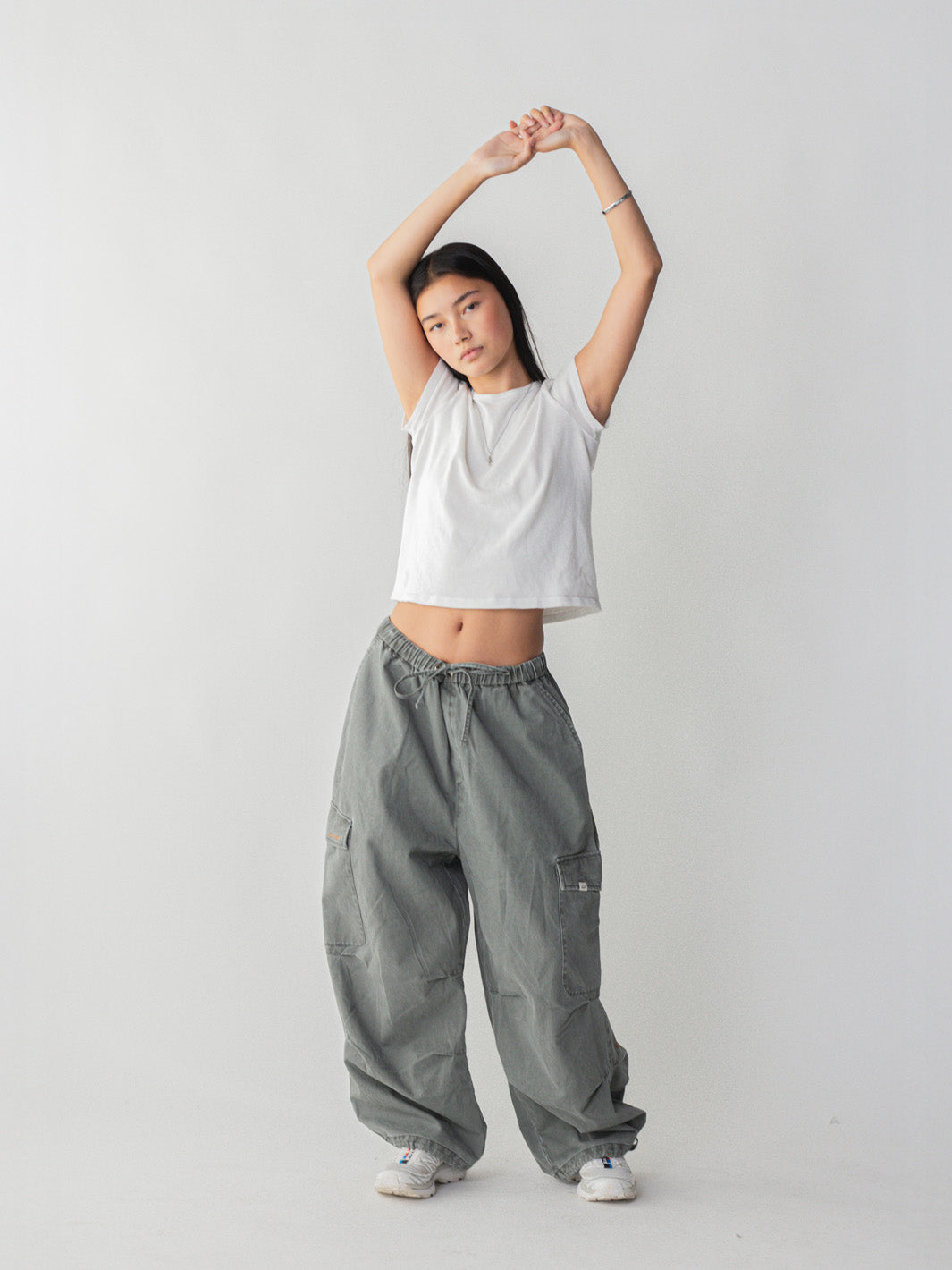 SMILEY LOGO PARACHUTE PANTS - SAGE-Fineriform