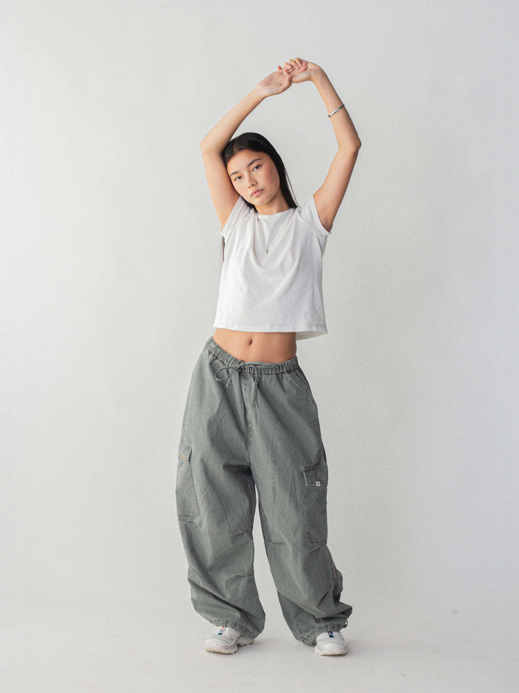 SMILEY LOGO PARACHUTE PANTS - SAGE-Fineriform