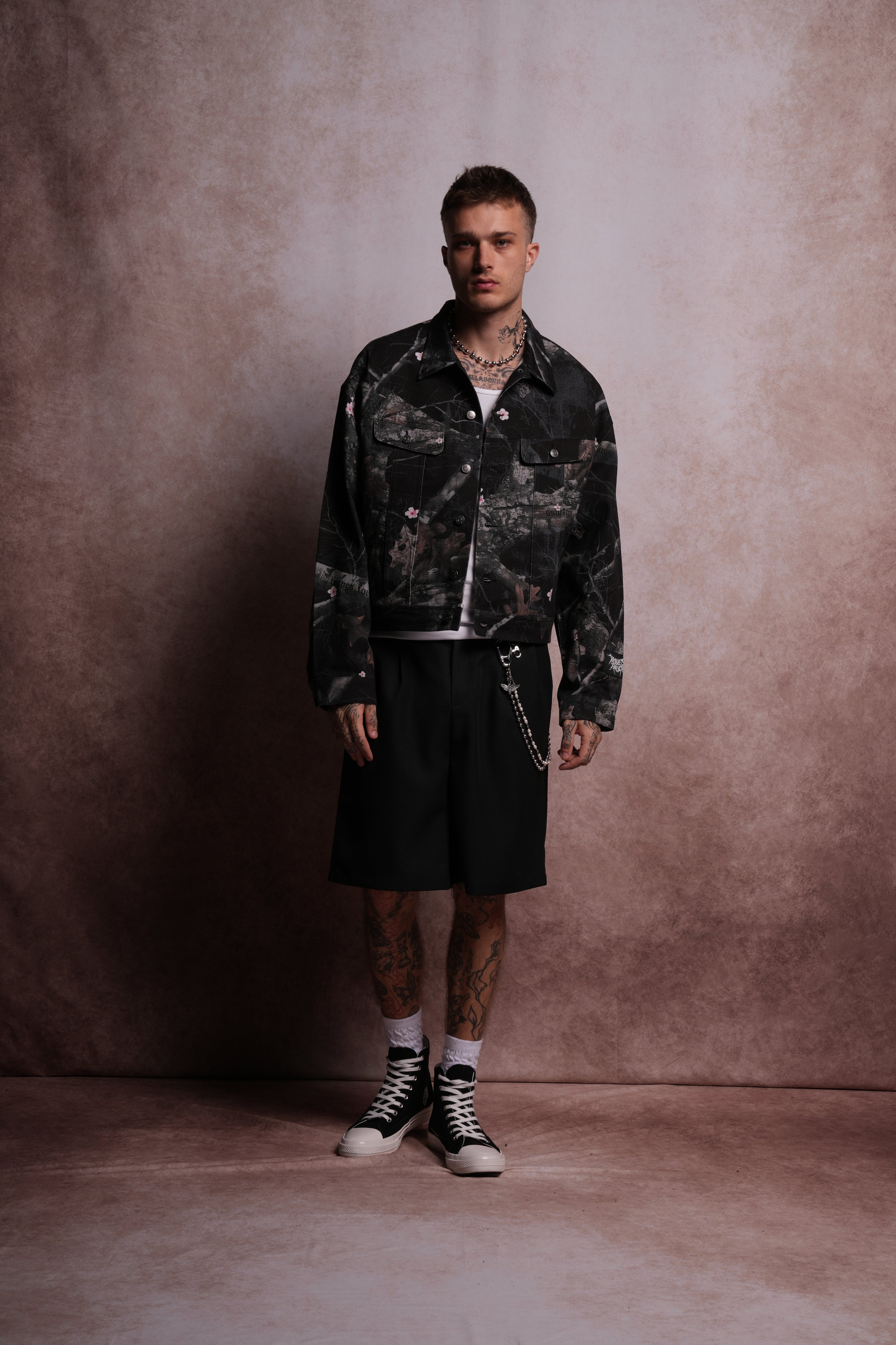 Forged From Iron Cropped American Denim Jacket in Darc Blossom Woodland Camo-Fineriform