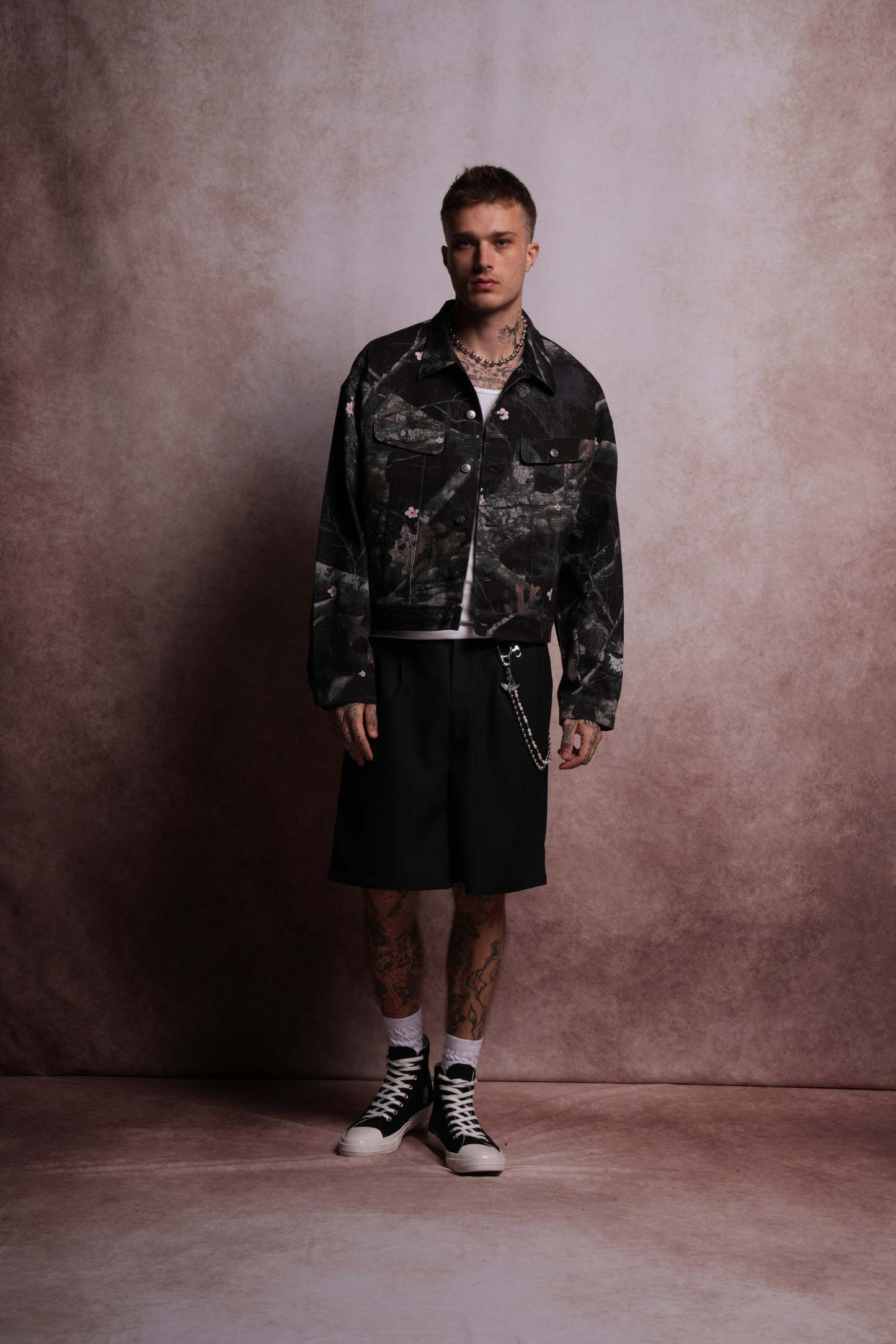 Forged From Iron Cropped American Denim Jacket in Darc Blossom Woodland Camo-Fineriform