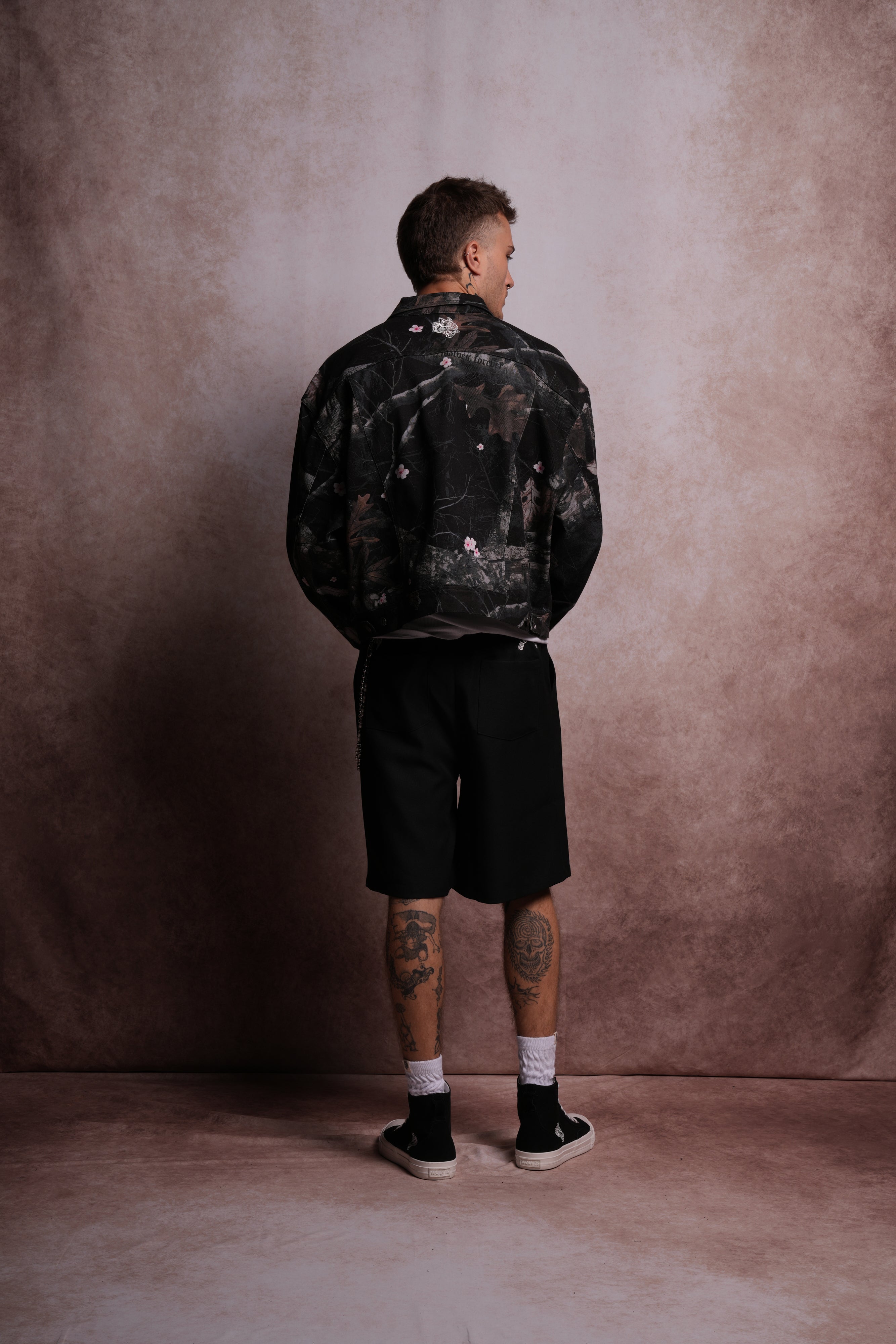 Forged From Iron Cropped American Denim Jacket in Darc Blossom Woodland Camo-Fineriform