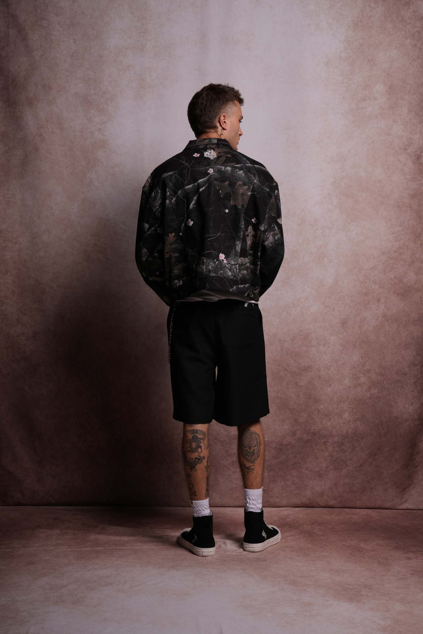 Forged From Iron Cropped American Denim Jacket in Darc Blossom Woodland Camo-Fineriform