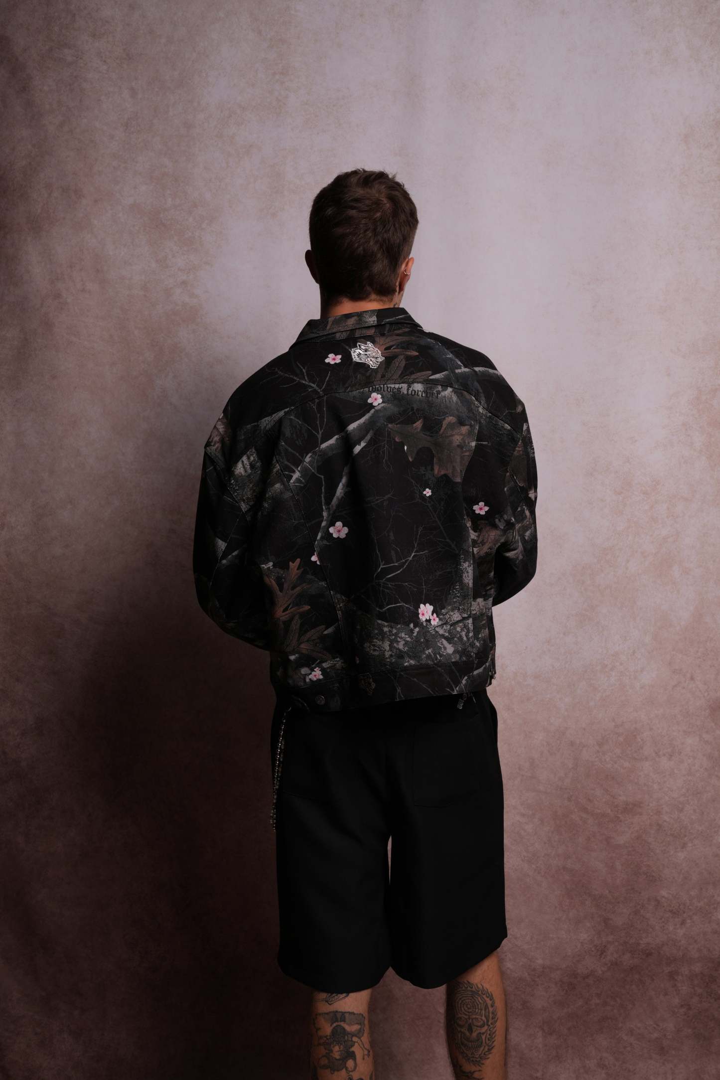 Forged From Iron Cropped American Denim Jacket in Darc Blossom Woodland Camo-Fineriform