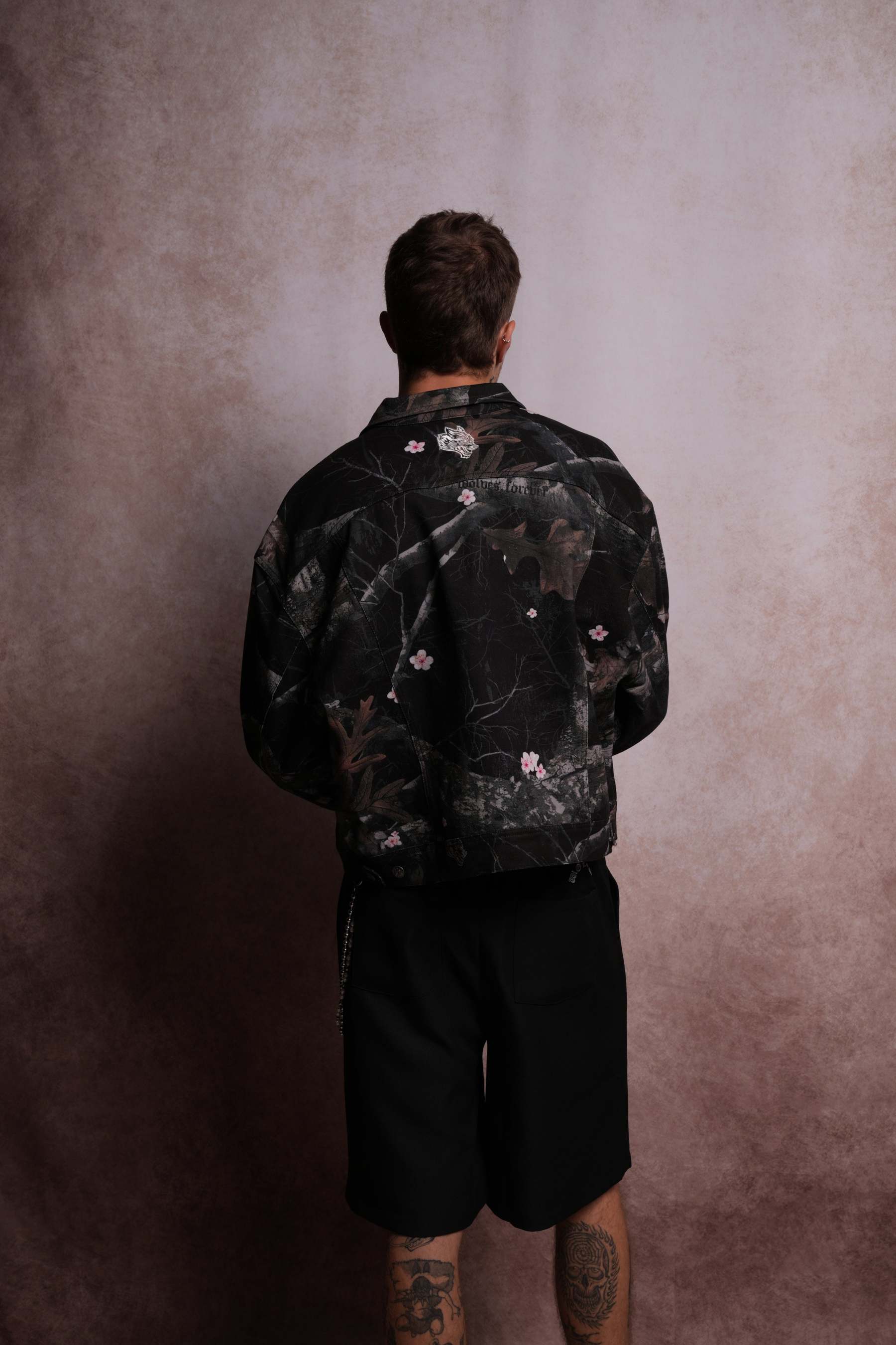 Forged From Iron Cropped American Denim Jacket in Darc Blossom Woodland Camo-Fineriform