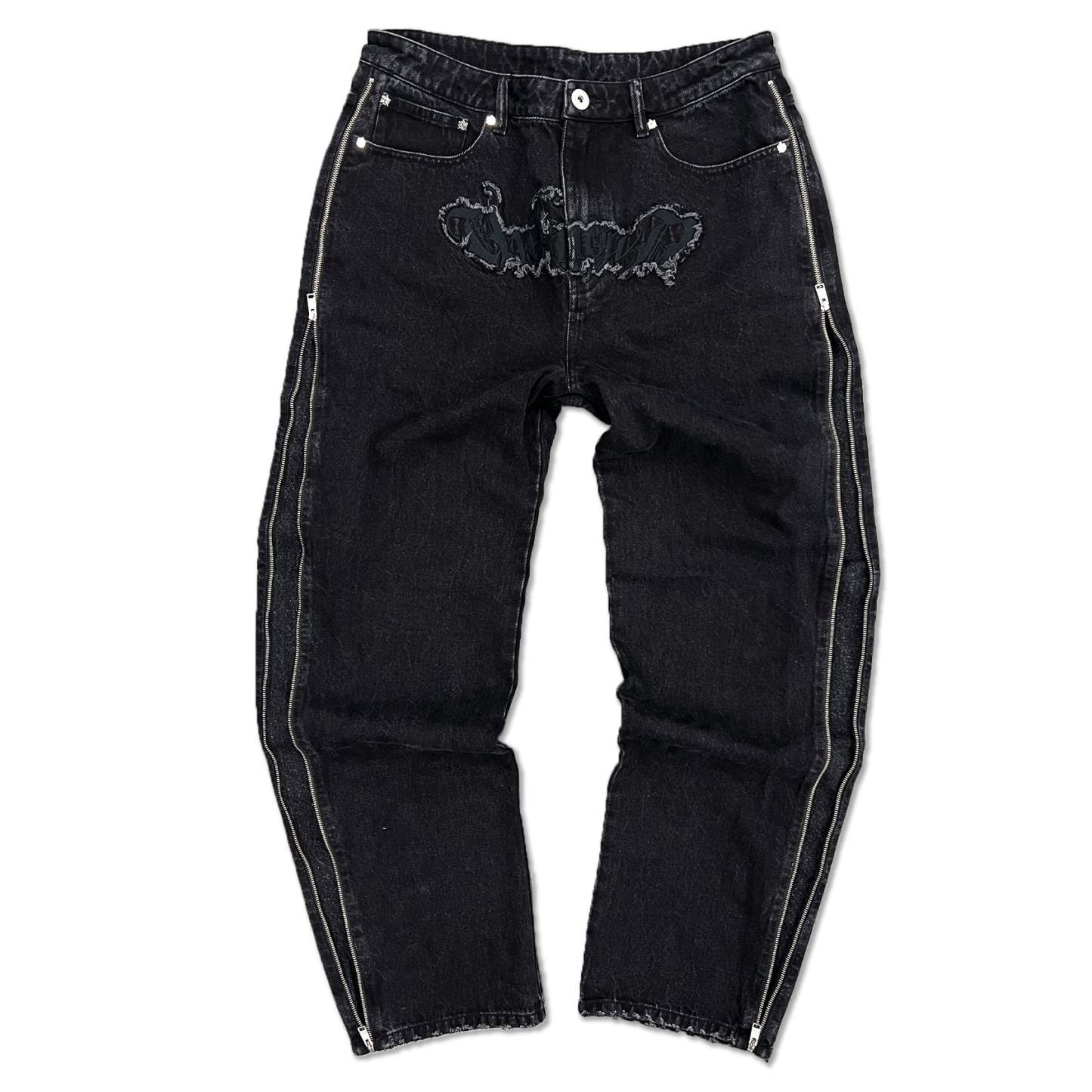 BLACK ZIP BAGGY DENIM-Fineriform