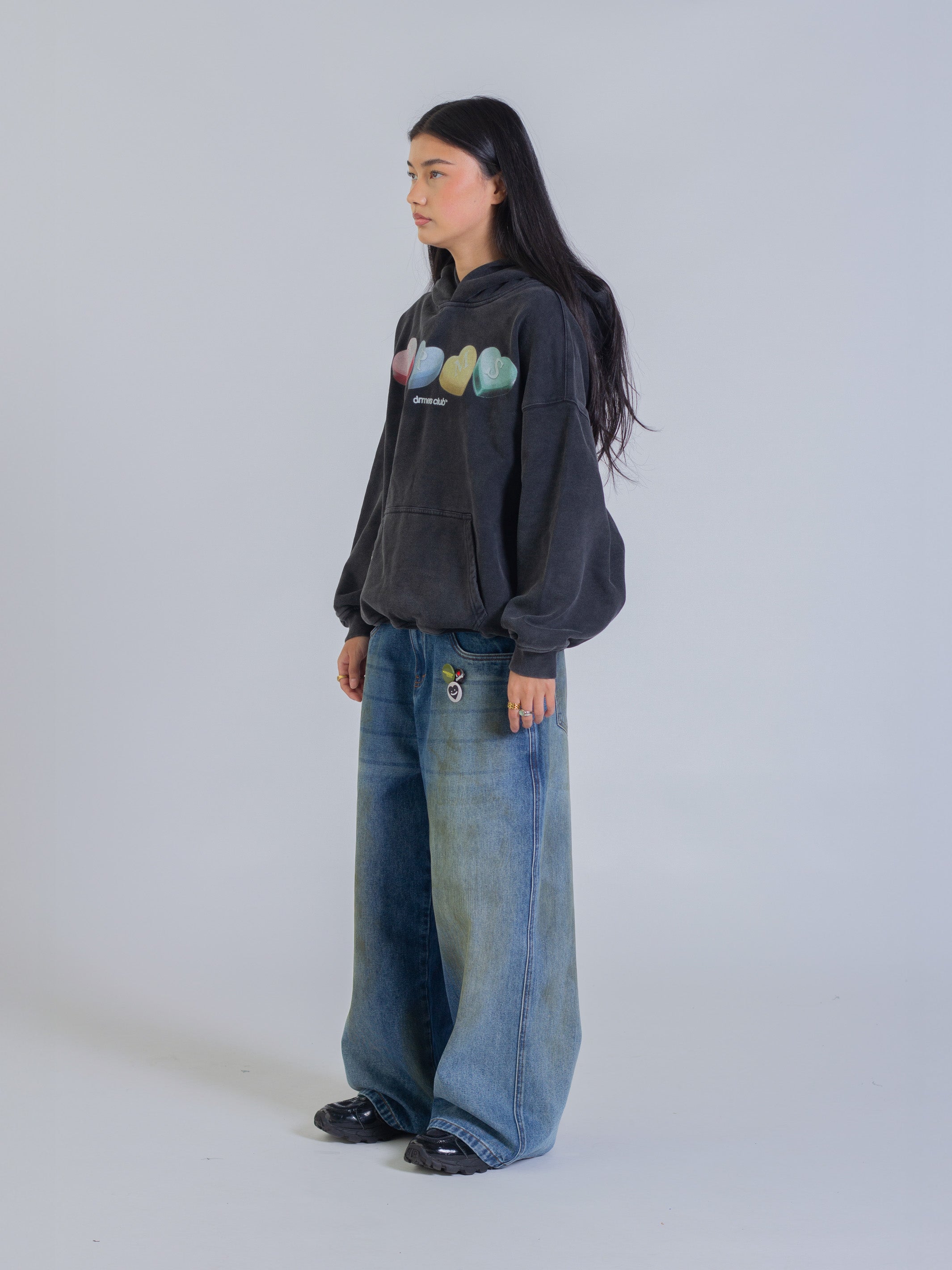 CANDY HEARTS HOODIE - VINTAGE BLACK-Fineriform