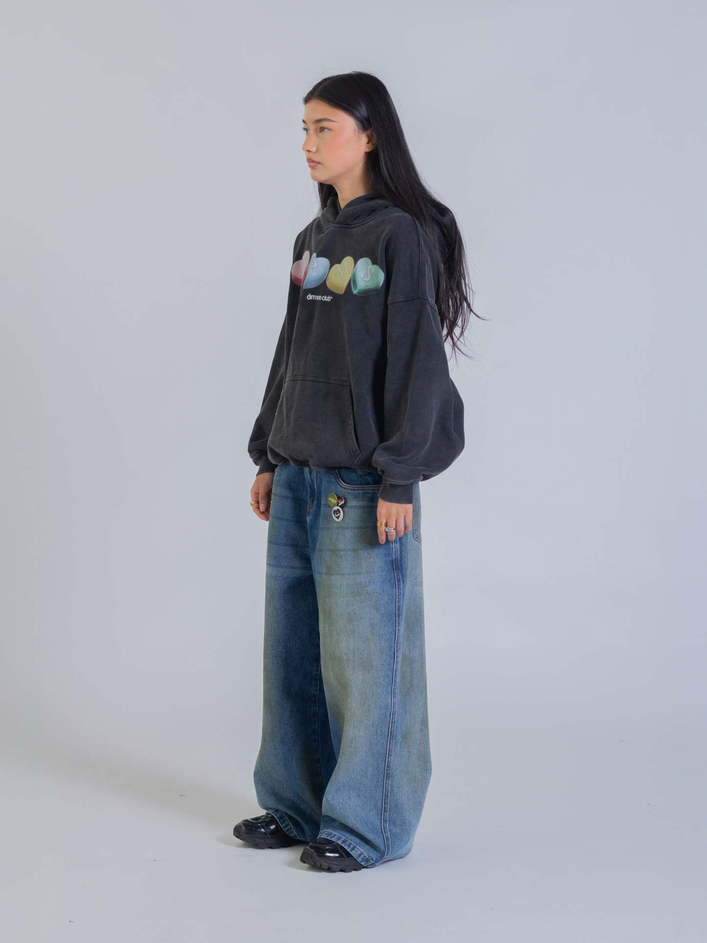 CANDY HEARTS HOODIE - VINTAGE BLACK-Fineriform