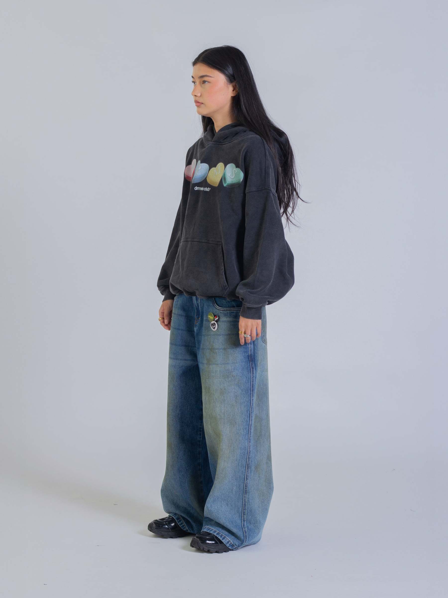 CANDY HEARTS HOODIE - VINTAGE BLACK-Fineriform