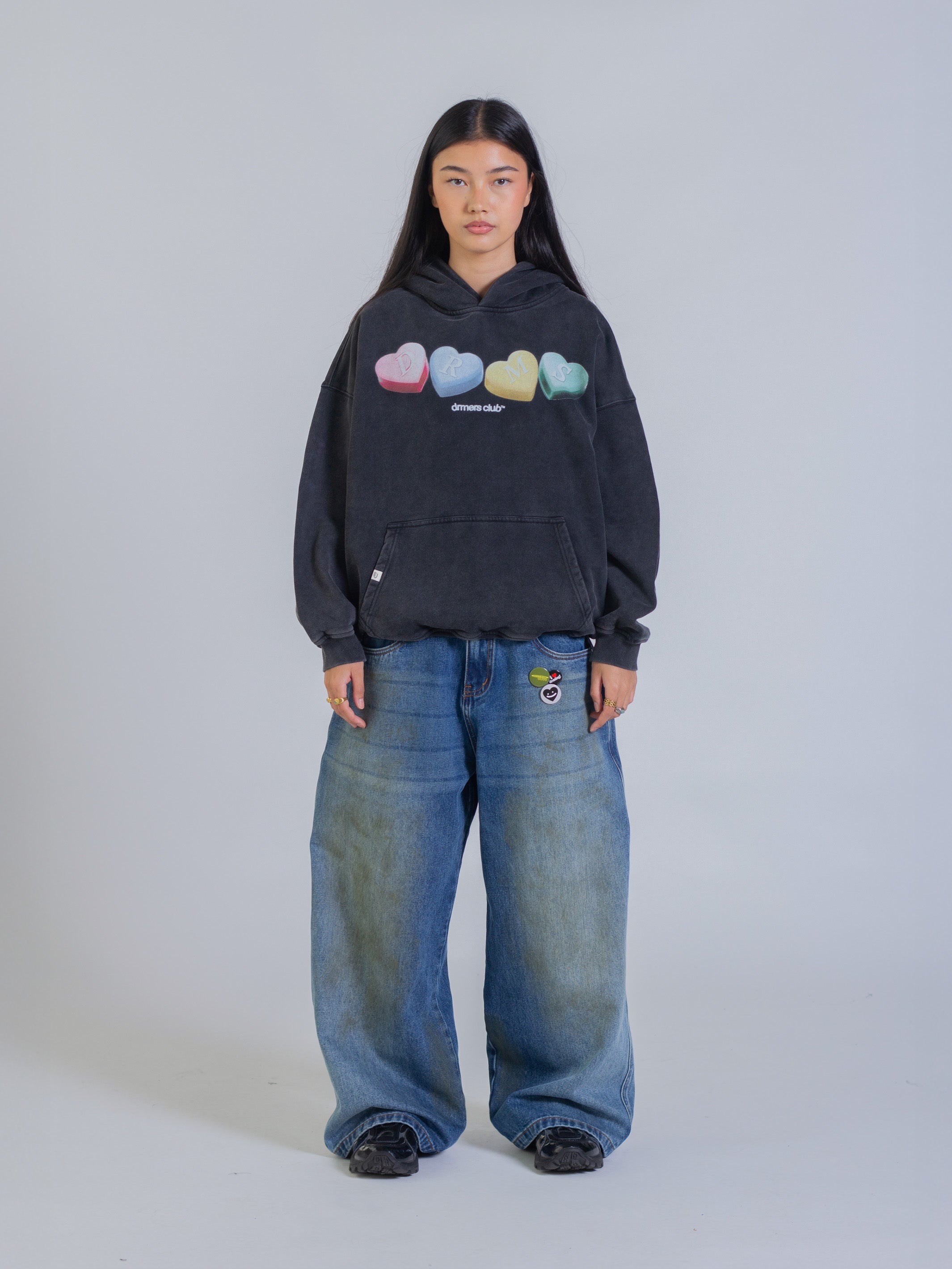 CANDY HEARTS HOODIE - VINTAGE BLACK-Fineriform